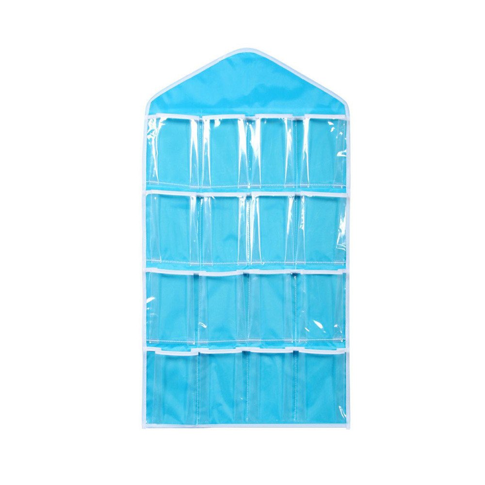 Bolayu 16-Pocket Clear Hanging Shoe Organizer - Wall/Door Mount Storage Bag for Baby Clothes, Socks, Underwear & Toys | Space-Saving Nursery & Closet Organization Solution (Blue)