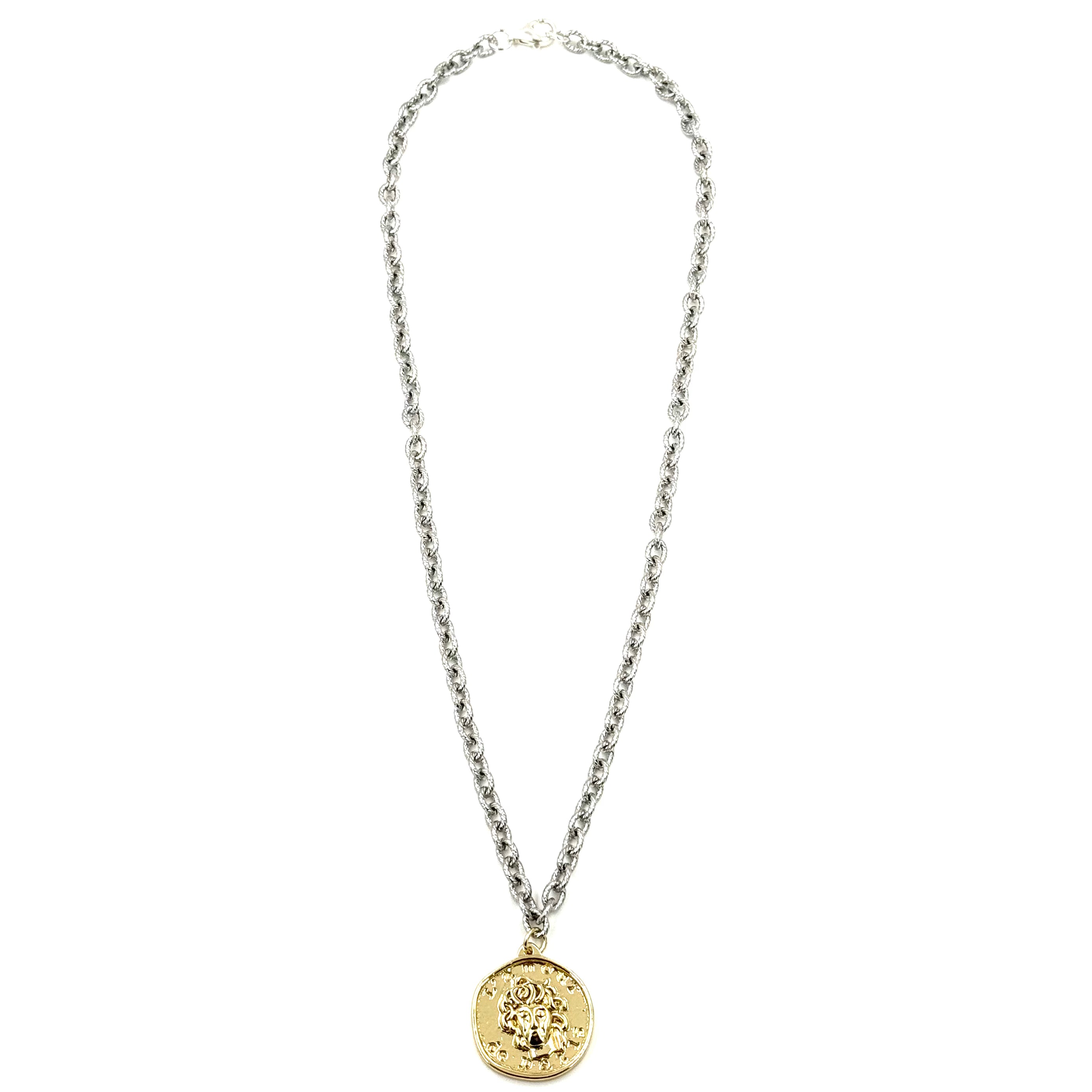 Ashley Gold Stainless Steel Gold Plated Twist Chain with Large Coin Pendant Necklace for Women - Elegant Layered Jewelry Gift for Birthday, Anniversary & Special Occasions