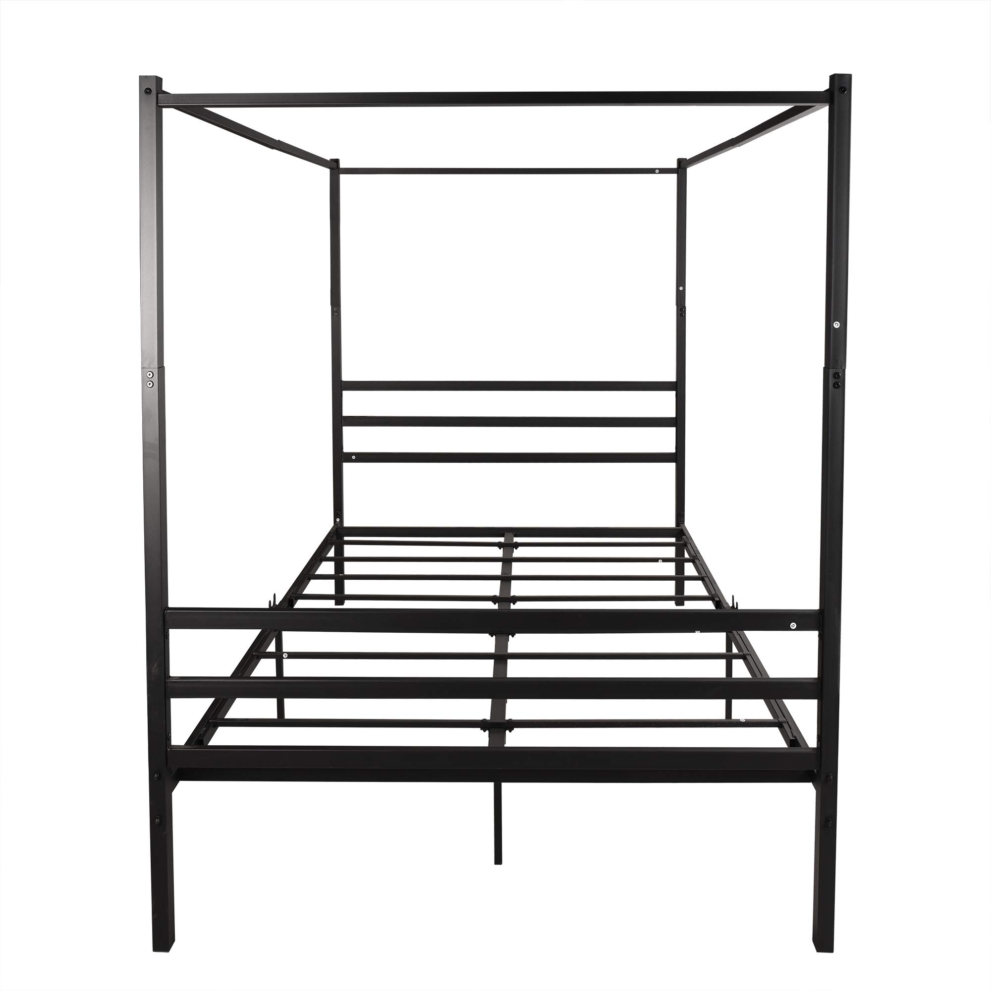 Canopy Metal Bed Frame with Headboard & Mattress Foundation - Queen Size Platform Bed with Metal Slats, Black - Perfect for Modern Bedroom & Guest Room Decor