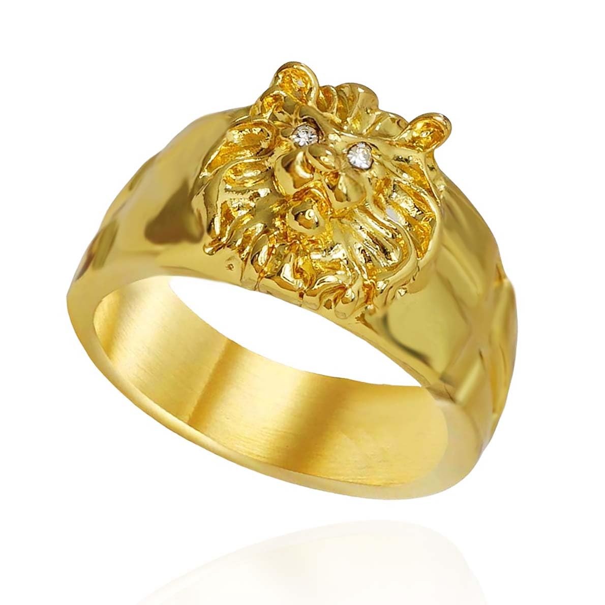Men's Gold Lion Head Ring - Norse Viking Style with Rhinestone Crystal Eyes | Heavy Metal Rock Punk Gothic Biker Jewelry | Lion Totem Amulet Ring for Punk Fashion & Gothic Accessories | Perfect for Concerts, Biker Events & Viking Cosplay