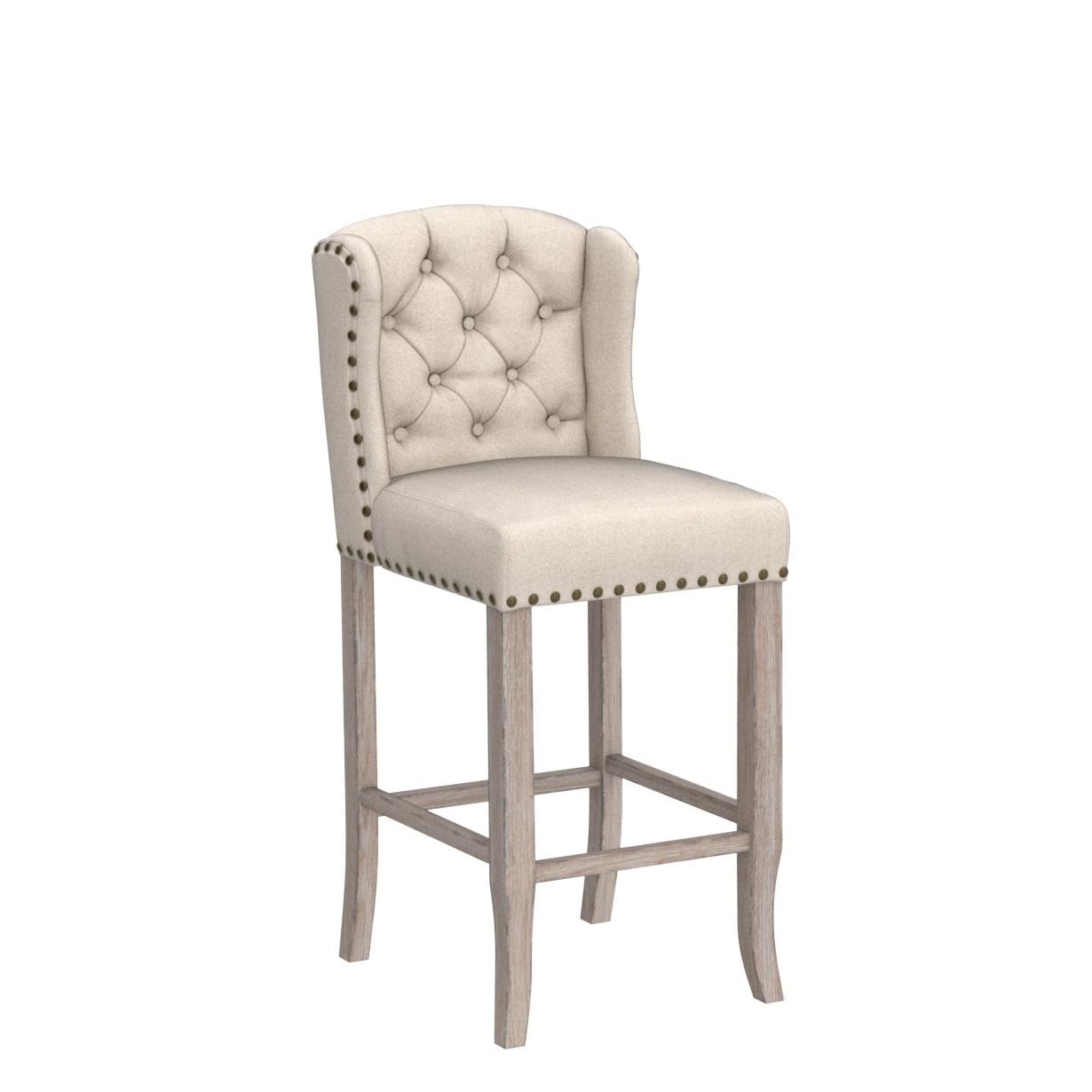HEAH-YO Modern Bar Stools Set of 2 - 30 Inch Counter Height Barstools with Backrest & Wooden Legs, Upholstered Linen Fabric Kitchen Stools for Island, Breakfast Bar or Dining Room - Beige