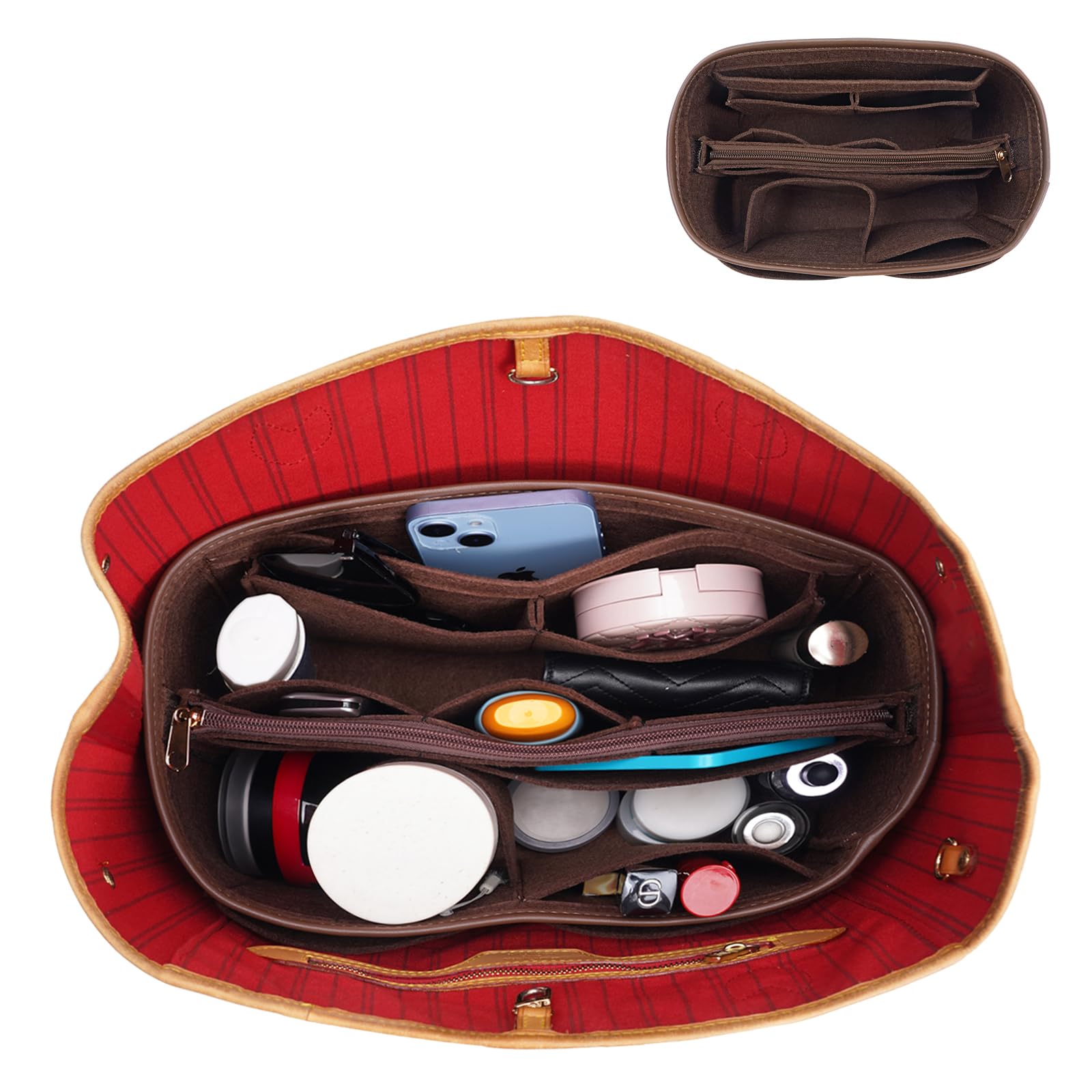 Premium Felt Purse Organizer Insert with Metal Zipper - 6 Sizes for Tote Bags | Compatible with Neverfull, Speedy & More Handbags | Perfect for Travel, Work & Daily Organization