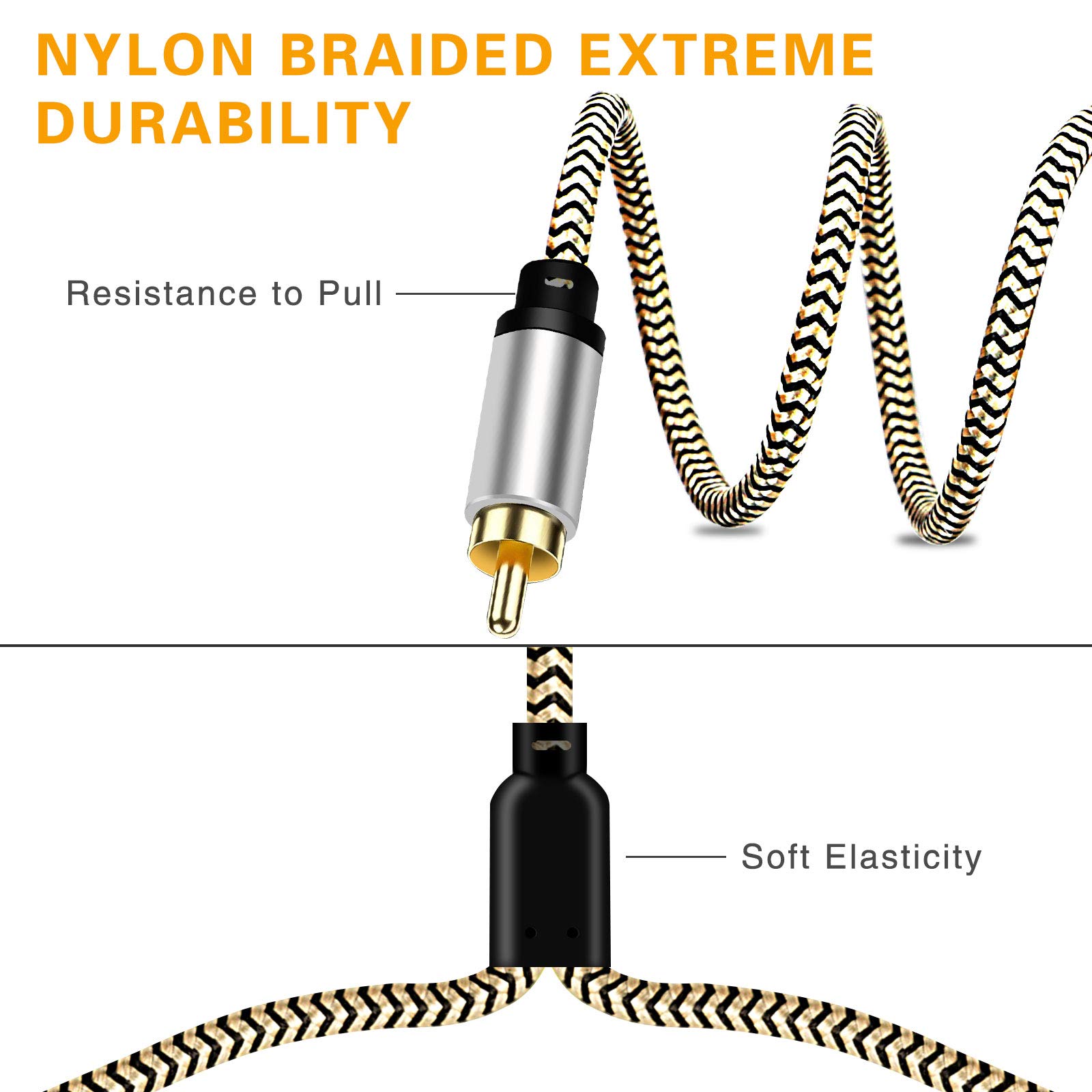 Hanprmee 15ft 3.5mm to 2-Male RCA Audio Cable - Hi-Fi Sound, Heavy Duty Nylon-Braided Auxiliary AUX Y Cord for Stereo Receiver, Speaker, Smartphone, Tablet, HDTV, MP3 Player, Echo Dot - Perfect for Home Theater, Car Audio & Gaming Systems