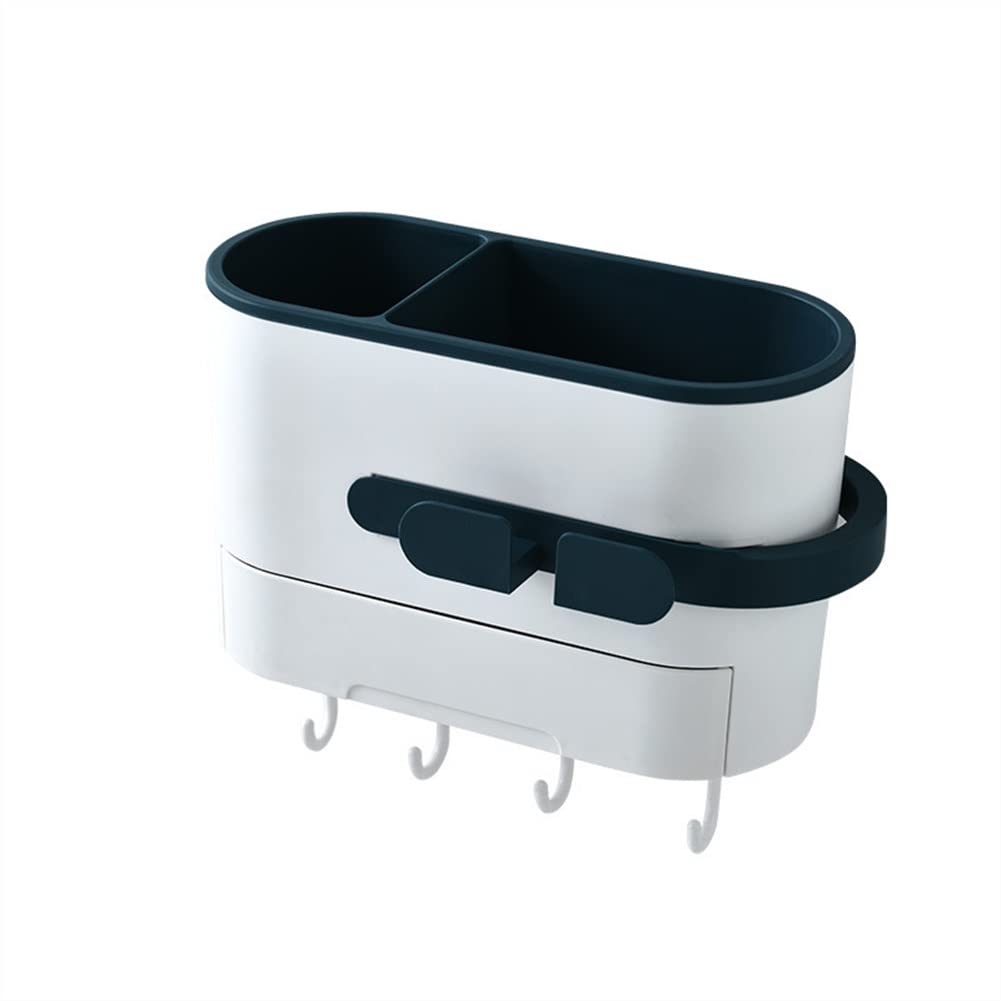 Plastic Shower Caddy Organizer with Hair Dryer Holder - Wall Mount Bathroom Storage Shelf for Shampoo, Makeup & Kitchen Supplies (Deep Blue) | Perfect for Small Bathrooms & Apartment Living