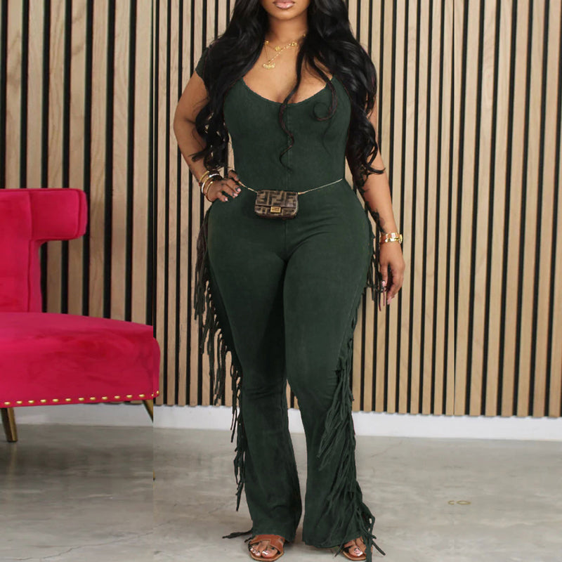 Sexy Slim Fit Fringe Bodysuit for Women - Flattering One Piece Jumpsuit for Night Out, Party & Date Night