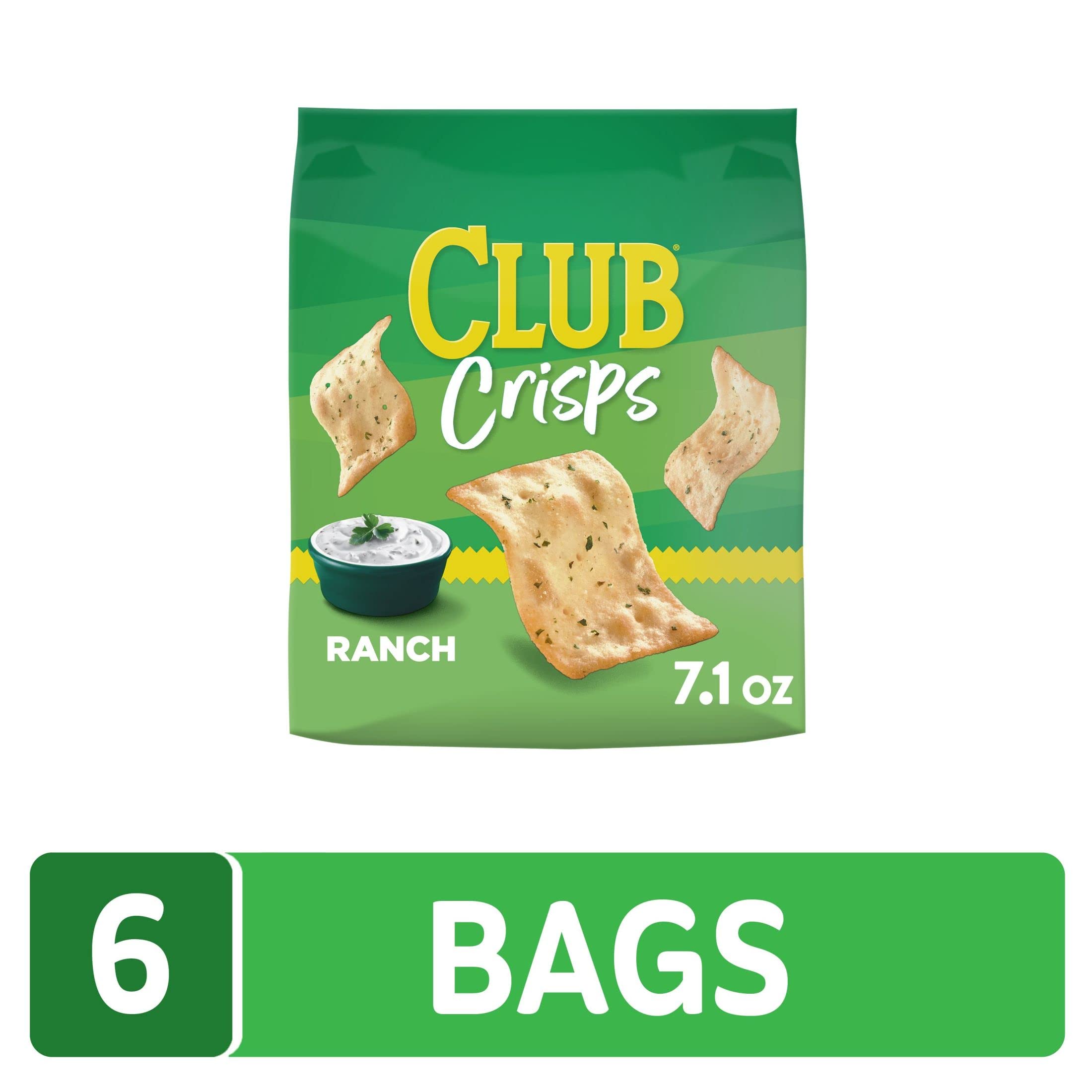 Baked Club Cracker Crisps - Ranch Flavor (6 Bags) | Healthy Snack Crackers for Parties, Office & School Lunch | Gluten-Free Baked Snacks for Kids & Adults