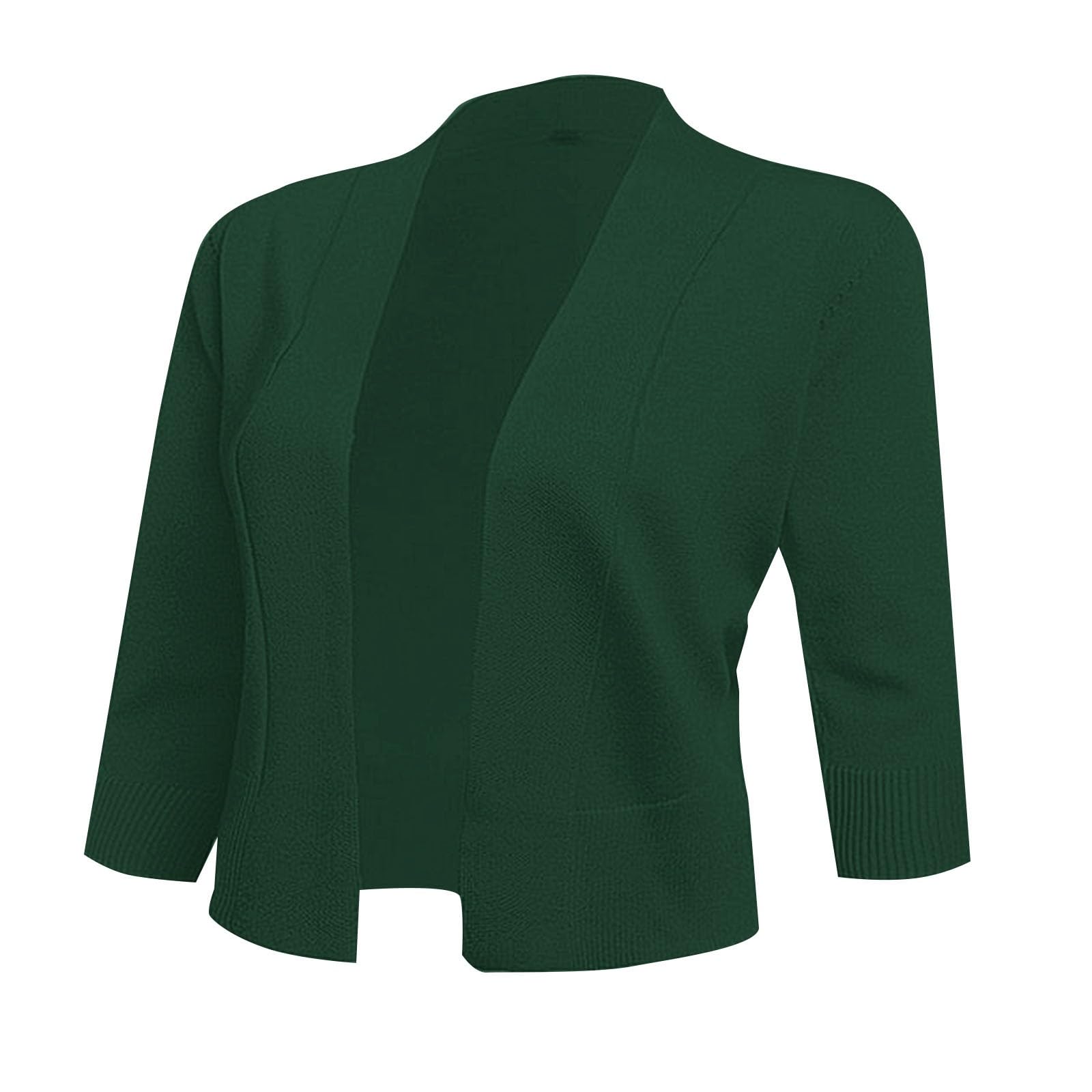 Women's Lightweight Open Front Long Sleeve Cropped Cardigan - V Neck Button Down Sweater Shrug for Layering, Office Wear & Casual Outfits