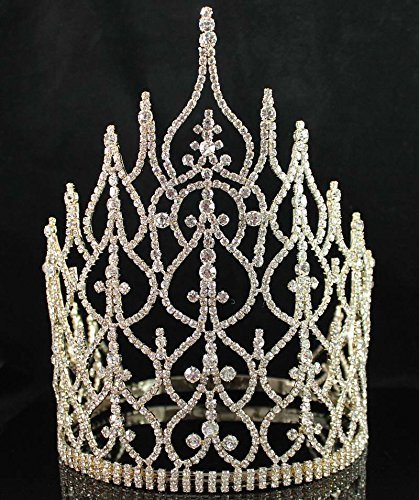 Beauty Queen Crown Tiara - Clear Austrian Rhinestone Crystal Pageant Headpiece (T1413g Gold) | Perfect for Pageants, Weddings, Prom & Special Events