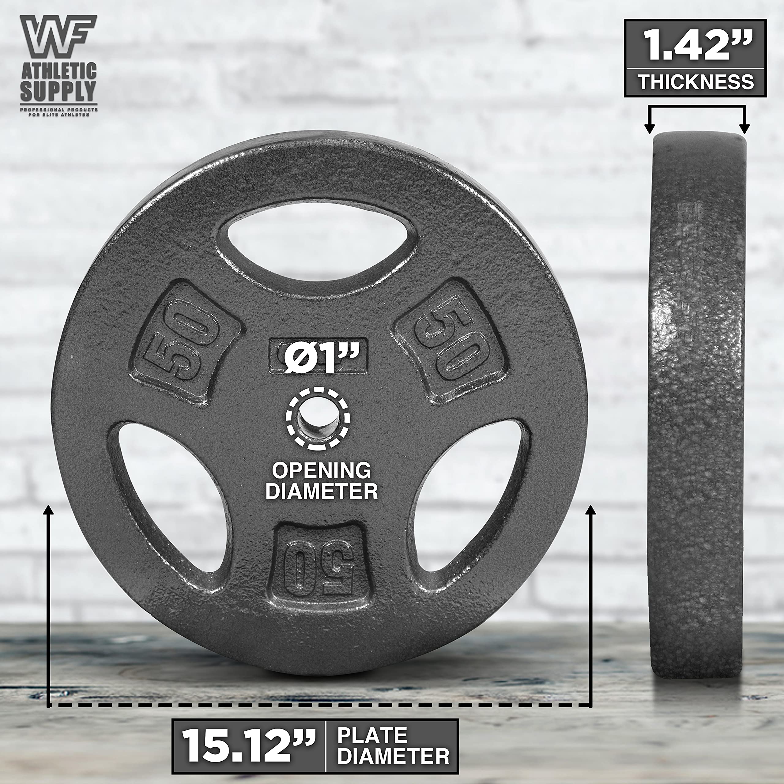 WF Athletic Supply 1-Inch Standard Grip Cast Iron Weight Plate for Strength Training, Muscle Toning & Weight Loss - Ideal for CrossFit, Home Gym & Functional Fitness Workouts - Multiple Weight Options Available