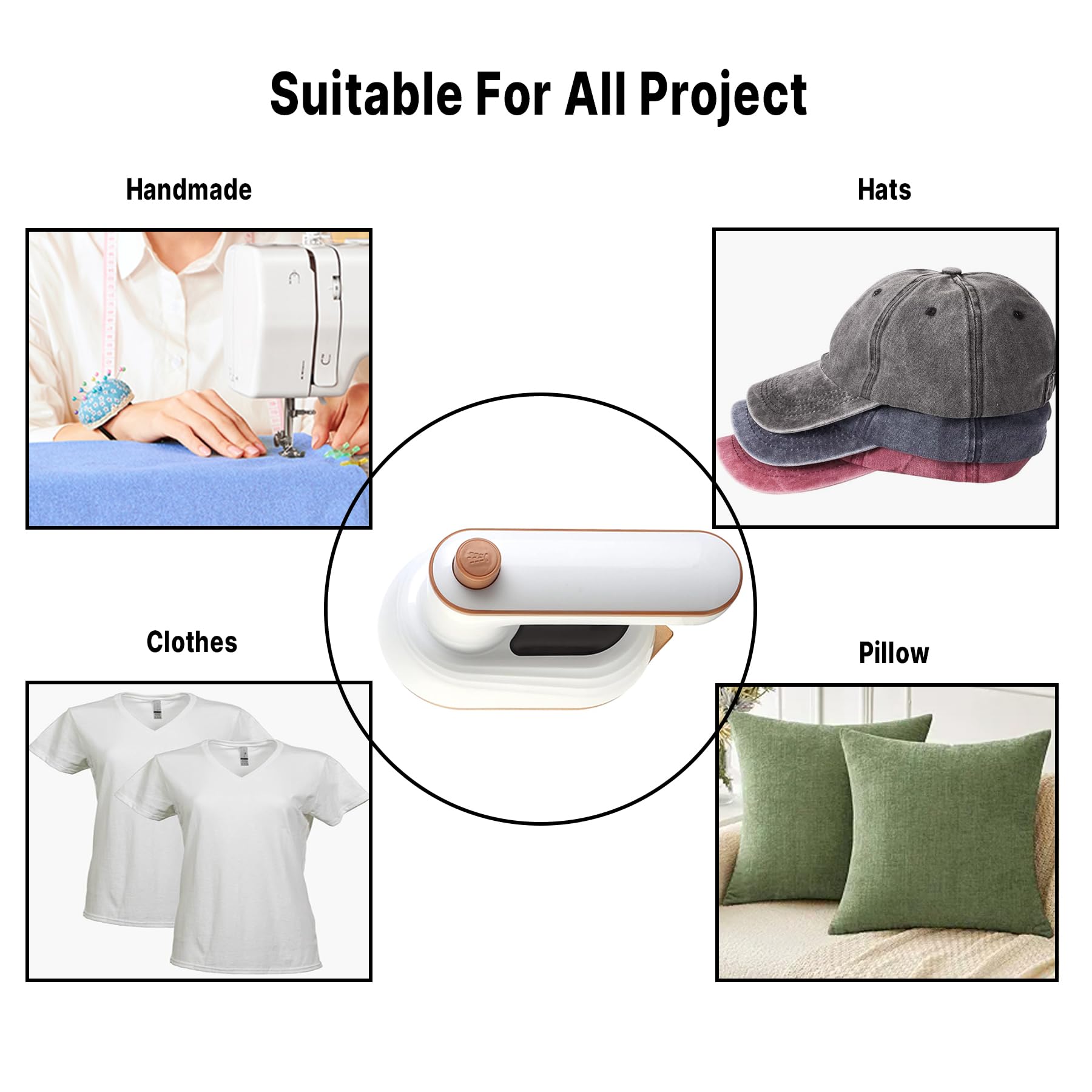 T TOVIA Portable Handheld Travel Steamer for Clothes - Mini Garment Steamer for Shirts, Hats, Caps, Pillows & Crafts | Compact & Lightweight | Perfect for Travel, Dorm & Home Use (White)