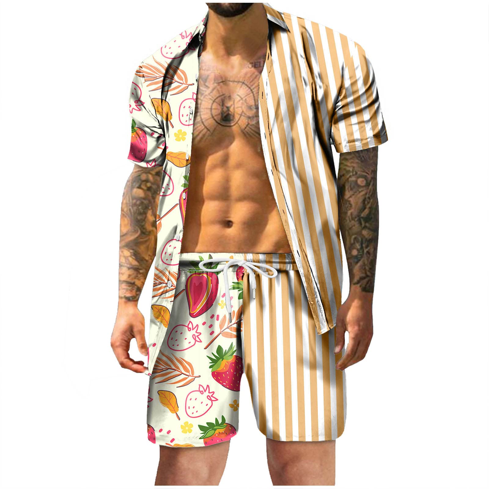Men's 2-Piece Summer Tracksuit Set - Classic Fit 3D Print Bowling Shirts & Shorts | Retro Workout Outfits for Casual Wear, Gym, and Date Nights