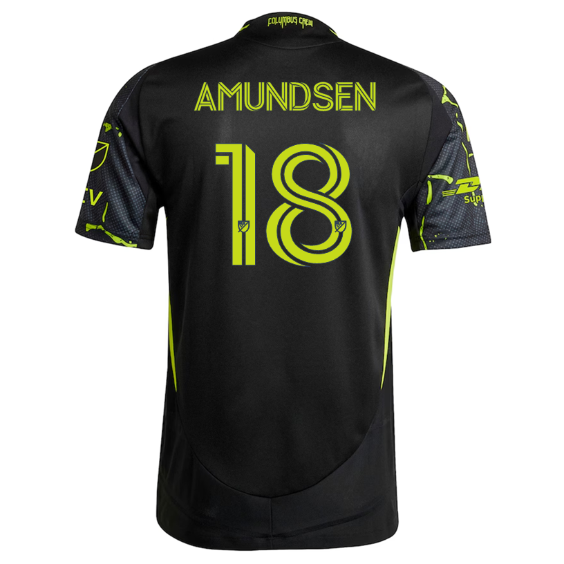 Adidas Malte Amundsen Columbus Crew Authentic Away Jersey with MLS Patches 2025/2026 - Black & Yellow Soccer Shirt for Fans & Game Day Wear