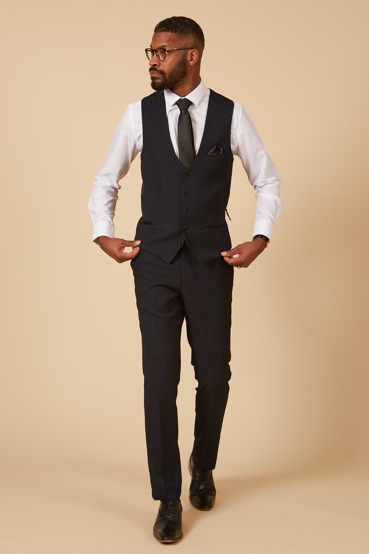DALTON Navy Diamond Pattern Waistcoat for Men - Stylish Formal Vest for Weddings, Business & Special Occasions