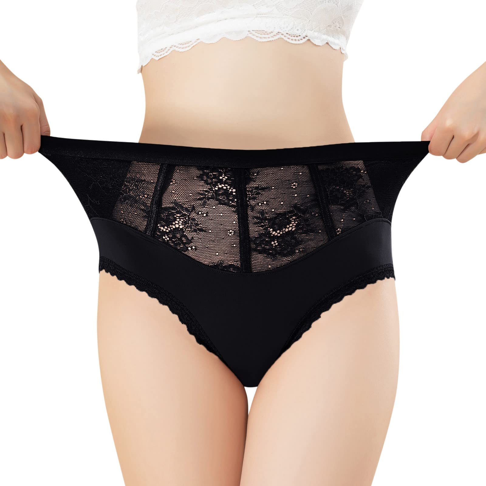 Women's Cotton Bikini Underwear - Soft Stretch Lace Hipster Panties for Women - Plus Size Comfortable Black Lace Panties - Perfect for Daily Wear, Sleep & Lounge