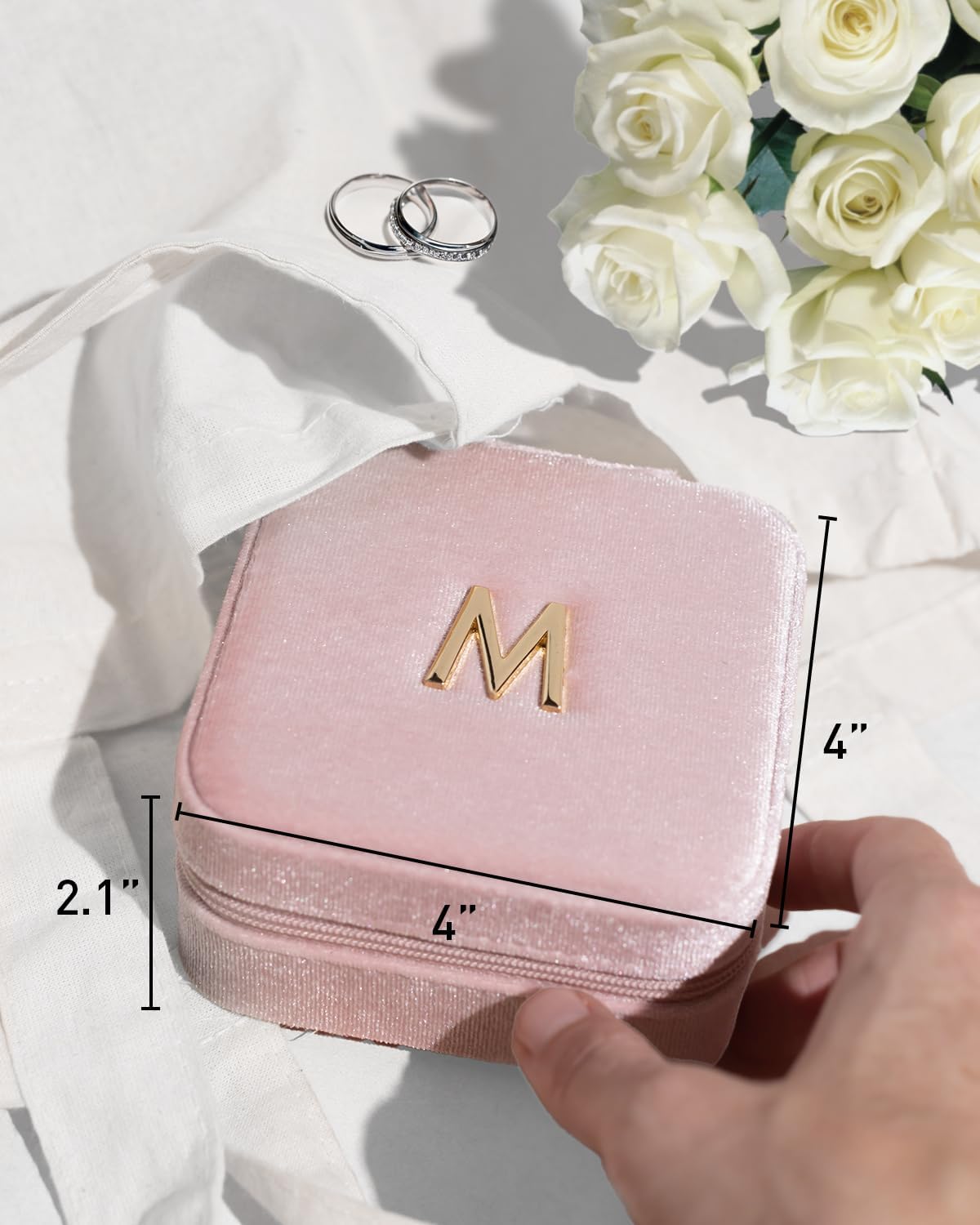 Vlando Personalized Initial Jewelry Travel Case - Small Pink Jewelry Box for Women, Girls, Mom & Grandma | Perfect Mother's Day Gift, Birthday Present | Compact Jewelry Organizer for Travel, Vacation & Daily Use