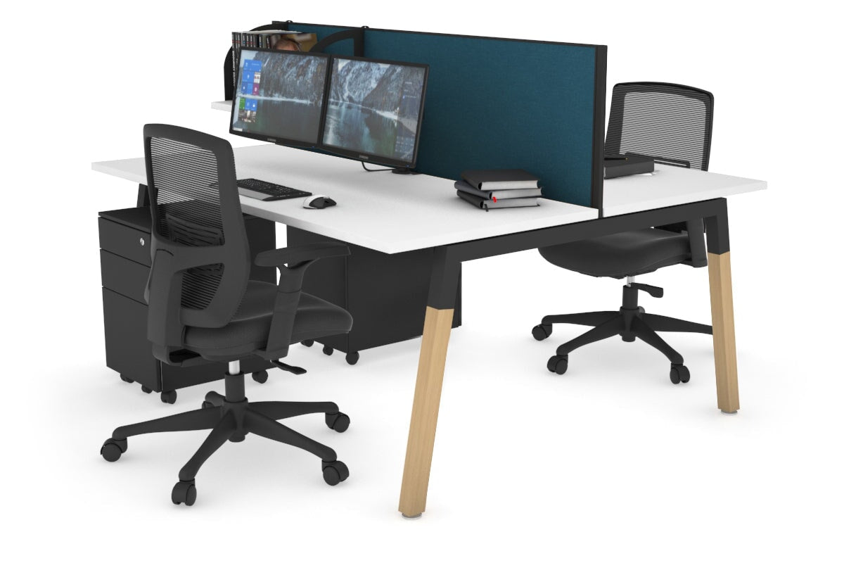 Quadro A Legs 2-Person Office Workstation with Wood Legs & Cross Beam [1400L x 700W] - Perfect for Shared Workspaces, Home Offices, and Collaborative Environments