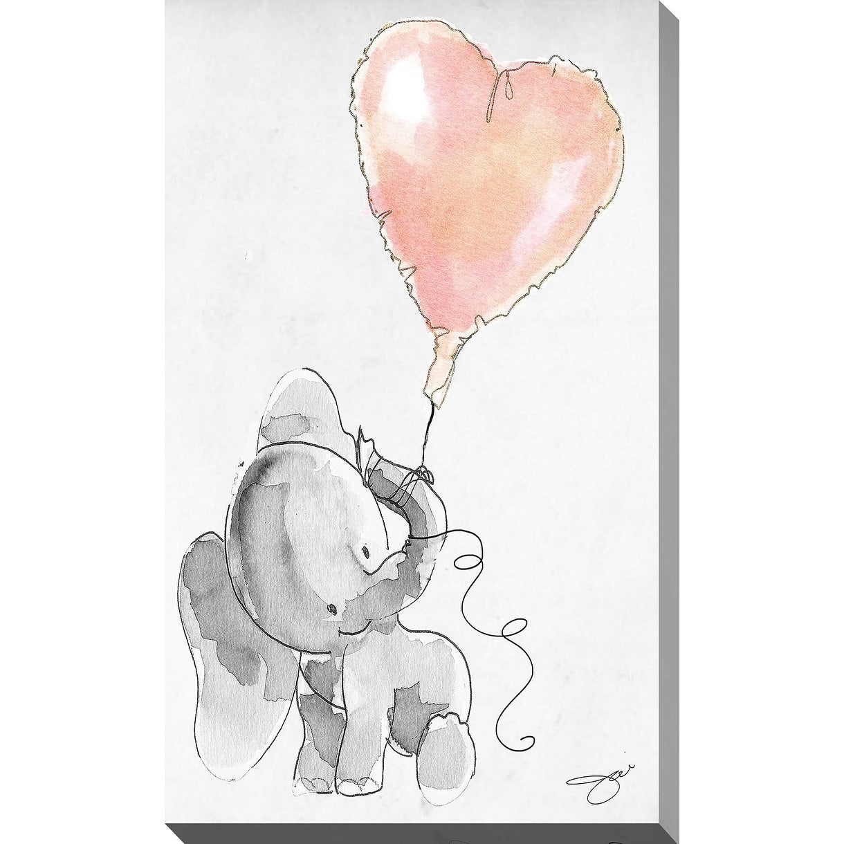 Baby Elephant Heart Art Print by Jodi - Stretched Canvas Wall Decor for Nursery, Kids Room & Baby Shower Gifts