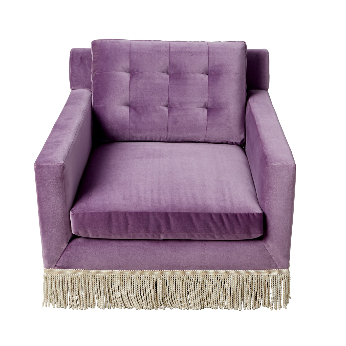 Wright Lounge Chair with Bullion Fringe - Mid-Century Modern Accent Chair for Living Room, Bedroom & Office - Comfortable Upholstered Armchair with Gold Trim