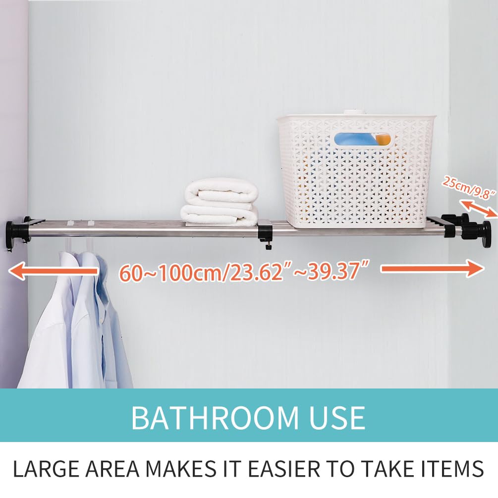 Hershii Expandable Closet Organizer - Adjustable Tension Shelf Rod, 23.62-39.37 Inches Metal Storage Rack for Wardrobe, Cabinet, Kitchen & Bathroom - Space Saving DIY Divider (Black) - Perfect for Small Spaces & Closet Organization