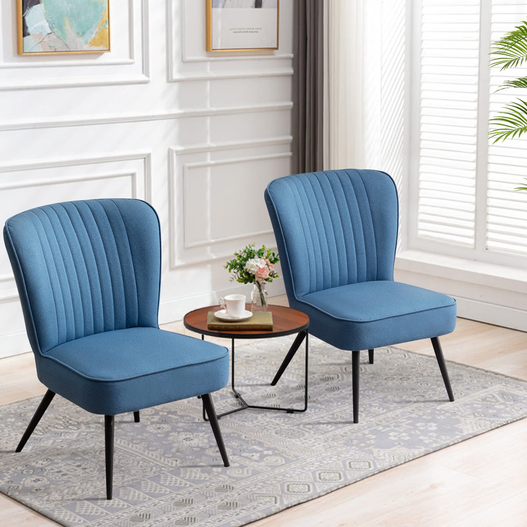 Modern Blue Accent Chair Set of 2 - Upholstered Armless Slipper Chairs for Living Room, Bedroom & Reception - Comfy Wingback Club Chairs for Guest Seating & Lounge Areas - Perfect for Home Decor, Apartments and Office Waiting Rooms
