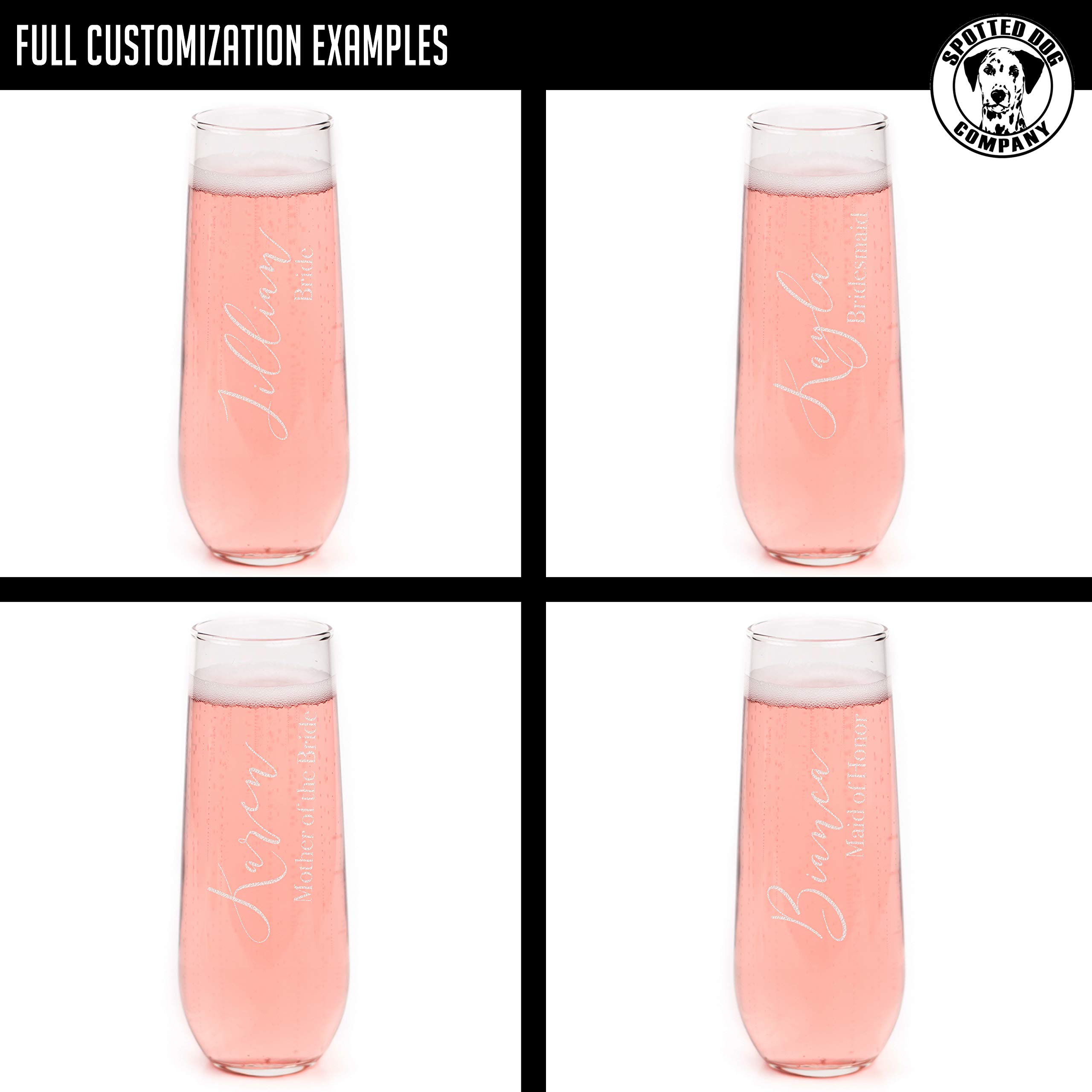Personalized Engraved 8.5oz Stemless Champagne Flute - Custom Etched Glassware for Women, Bridesmaids & Bridal Showers - Elegant Mimosa Bar Supplies for Weddings, Baby Showers & Birthday Parties - Perfect for Celebrations & Special Occasions