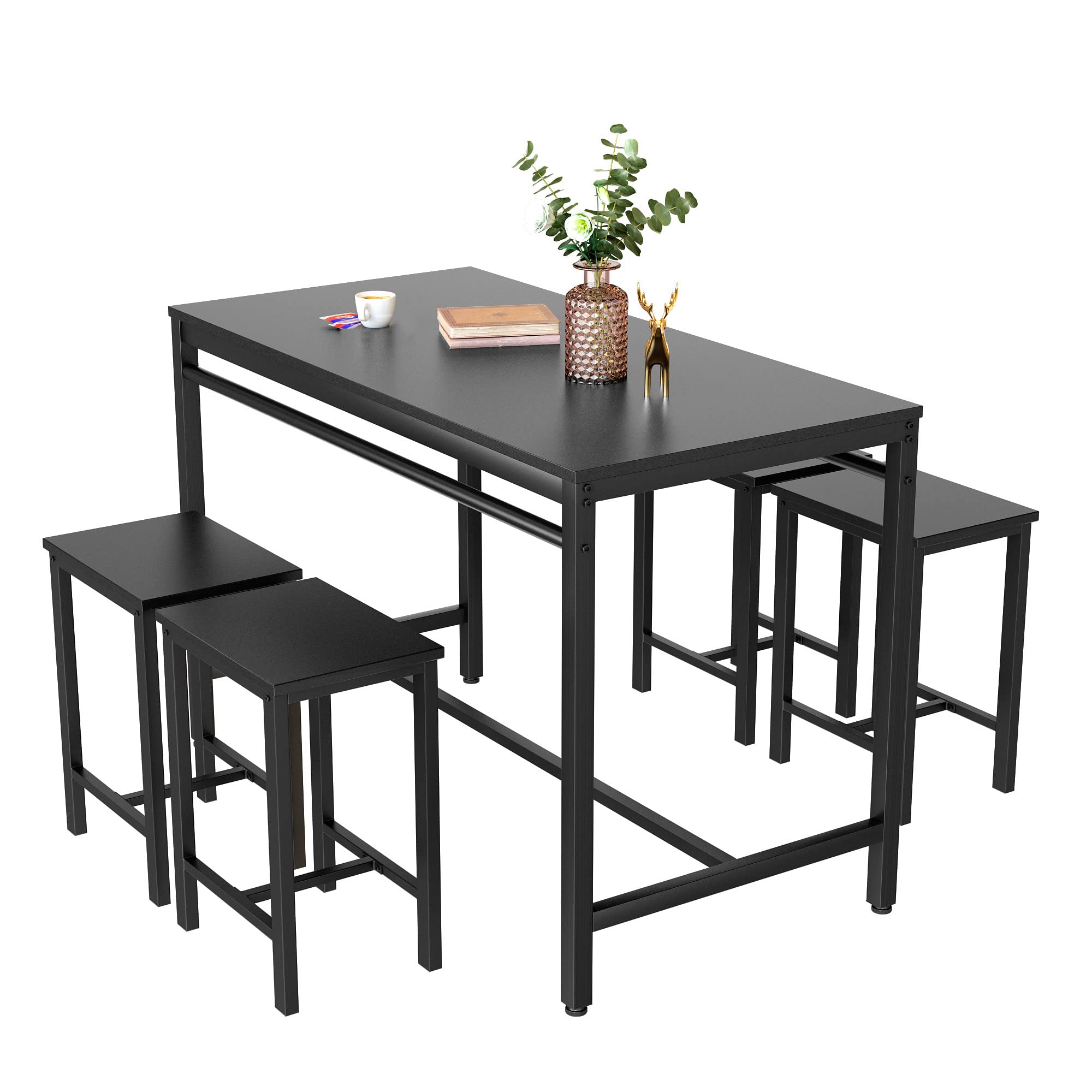 MIERES 5-Piece Industrial Dining Room Set - Kitchen Table & 4 Chairs with MDF Top & Sturdy Steel Frame for Home, Farmhouse, Restaurant, Cafe | Perfect for Family Meals, Breakfast Nook, Small Space Dining & Commercial Use