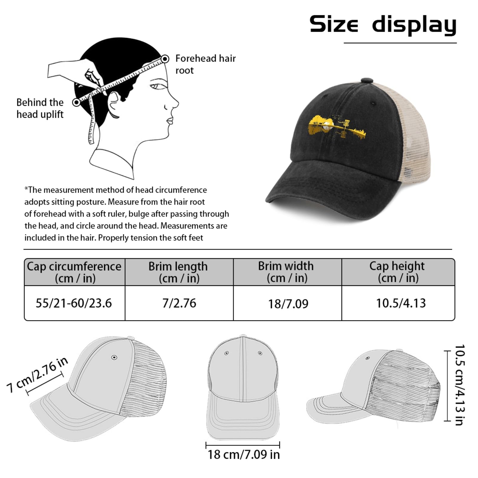 Funny Disc Golf Trucker Hat - Sunset Guitarist Design for Men - Perfect for Golfing, Fishing & Outdoor Activities - Great Gift for Dad & Golf Lovers