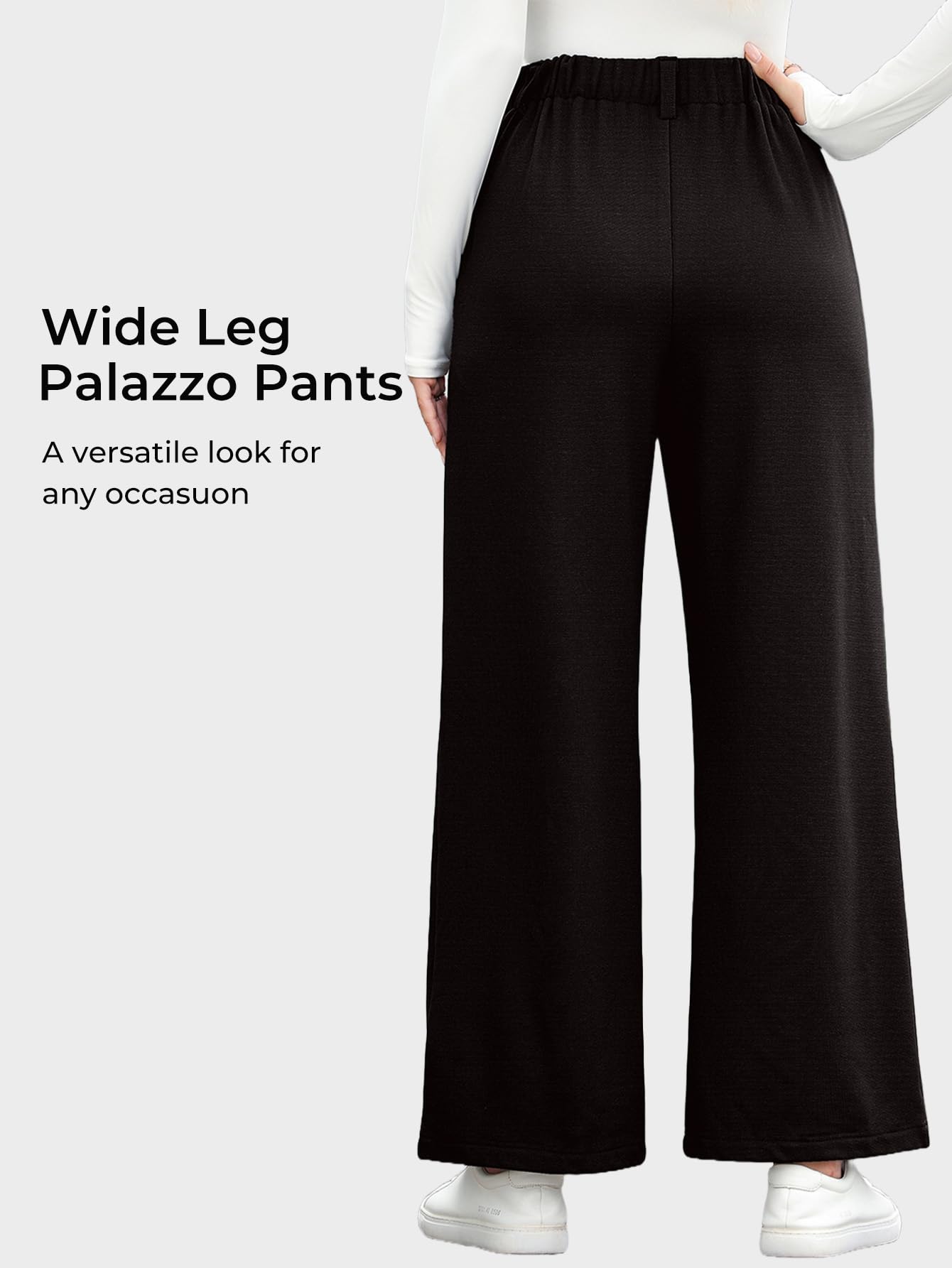 EVALESS Women's High Waisted Wide Leg Palazzo Pants - Soft Waffle Knit Fleece with Elastic Waistband & Pockets | Comfortable Lounge Pants for Home, Office & Casual Outings