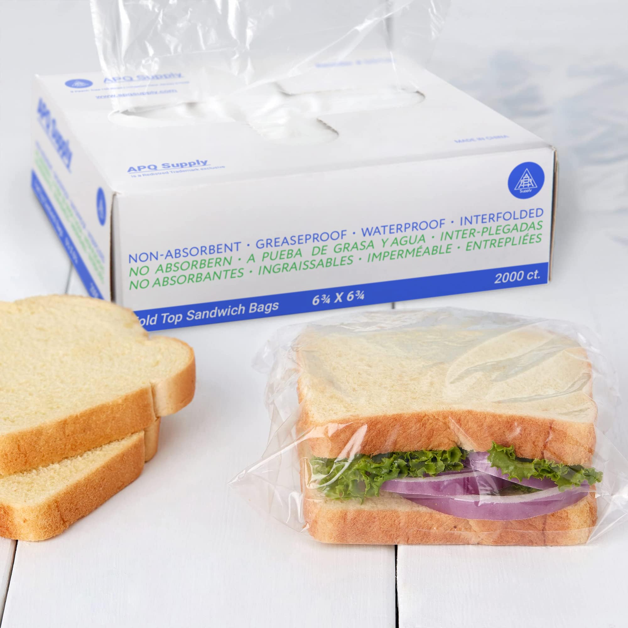 APQ Fold Top Sandwich Bags - 6.75 x 6.75 Inch Clear Snack Baggies (Pack of 2000) | 0.6 Mil Polyethylene Bulk Sandwich Bags | Perfect for School Lunches, Picnics & Food Storage