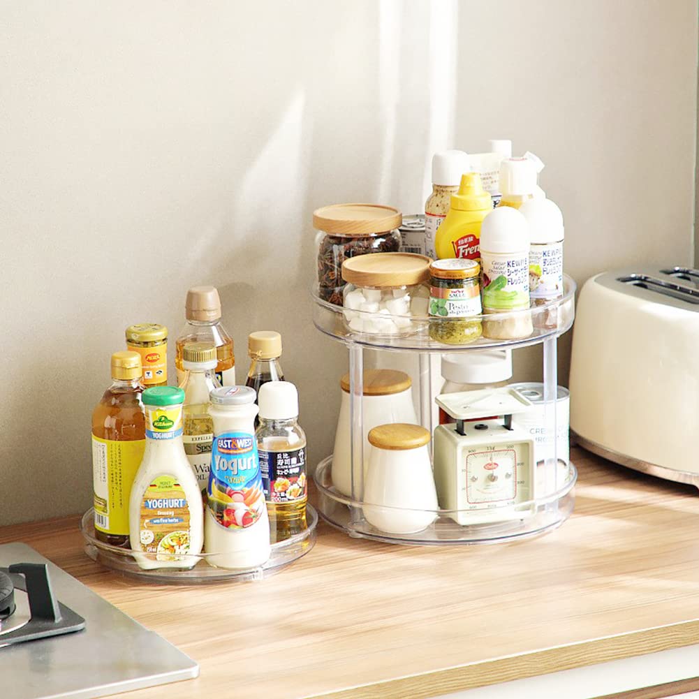 2-Tier Lazy Susan Turntable Organizer - Clear Plastic Rotating Storage Bin for Kitchen, Pantry & Bathroom | Spice Rack, Makeup Organizer & Cabinet Storage Solution | Perfect for Countertops, Dressers & Living Rooms