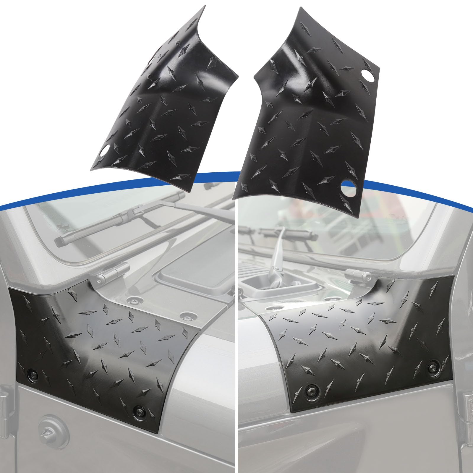 RT-TCZ Jeep Wrangler JL/JLU/Gladiator JT Hood Cowl Cover (2018-2024) - Black Exterior Body Armor Accessories (2-Piece Set) for Off-Road Protection & Style Enhancement