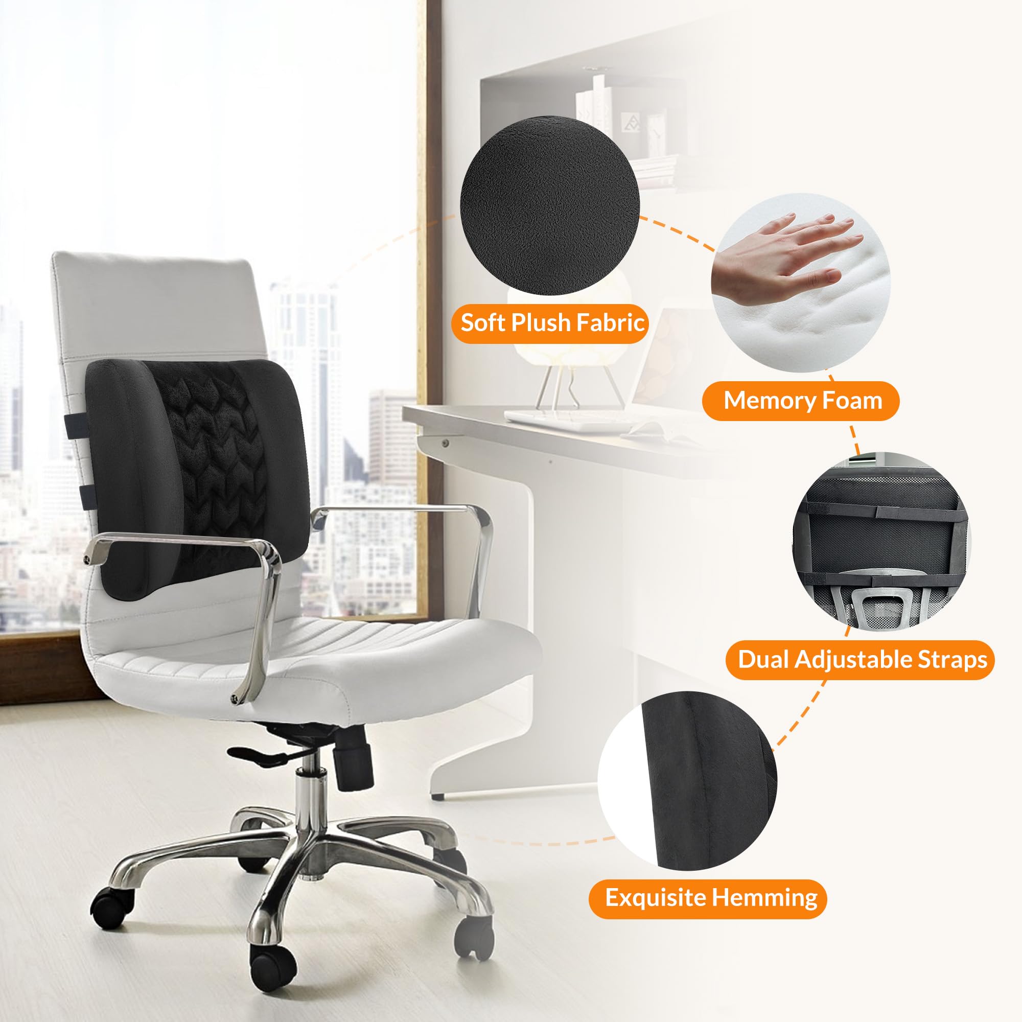 Heated Lumbar Support Pillow with Massage for Office Chair - Ergonomic Back Cushion for Desk, Sofa & Car - Perfect Gift for Men & Women (Home, Office & Travel Use)