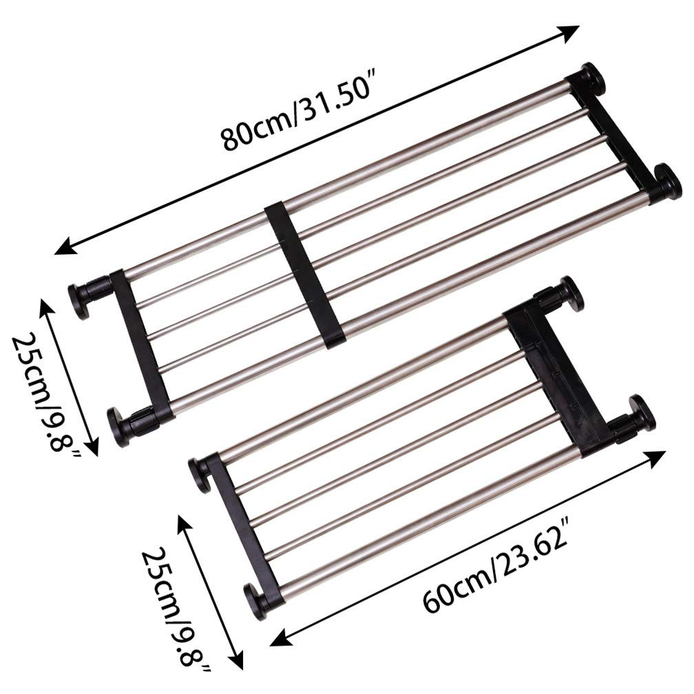 Hershii Expandable Closet Organizer - Adjustable Tension Shelf Rod, Metal Storage Rack for Wardrobe, Kitchen & Bathroom (Black, 23.62-31.5 Inches) - Perfect for Small Spaces & DIY Home Organization