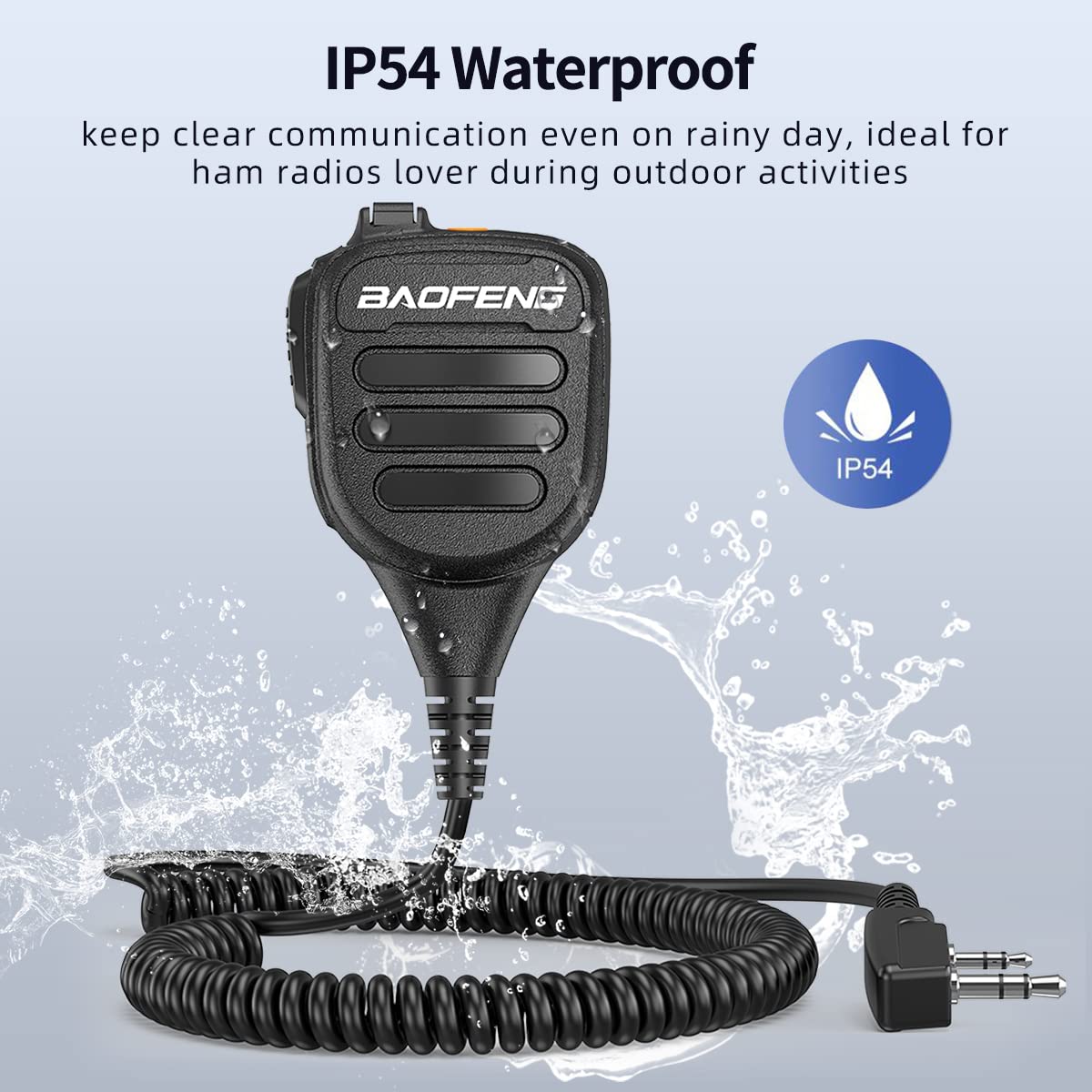 BAOFENG Heavy Duty IP54 Waterproof Handheld Microphone Speaker with Adjustable Volume - Compatible with UV-5R, BF-F8HP PRO, AR-5RM, UV-21R & Kenwood Retevis Walkie Talkies - Ideal for Outdoor Adventures, Construction Sites & Emergency Communications