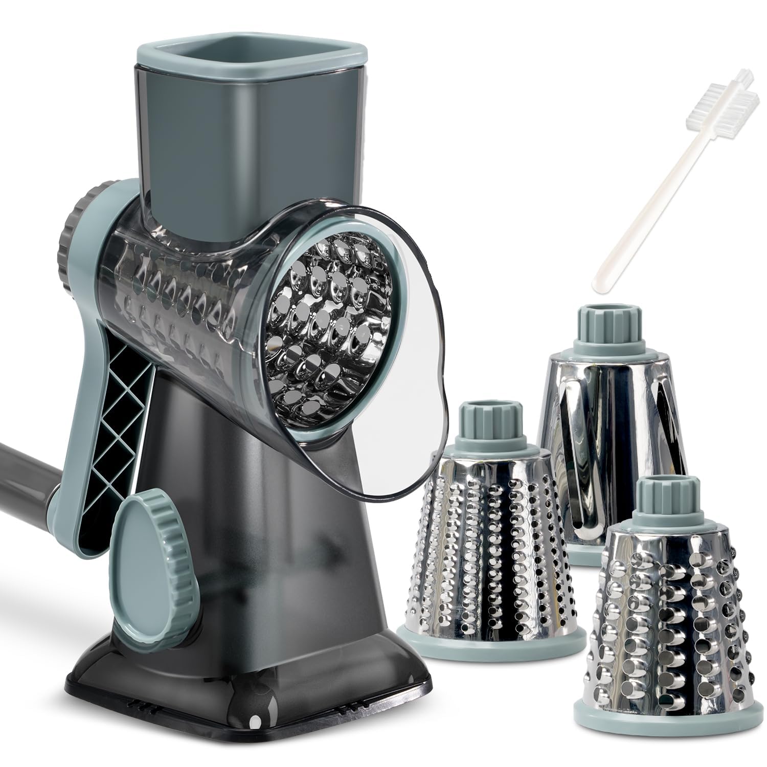 Rotary Cheese Grater with Handle - 3 Interchangeable Blades for Shredding Cheese, Vegetables, Nuts & Chocolate - Perfect for Kitchen, Salad Prep & Baking Needs
