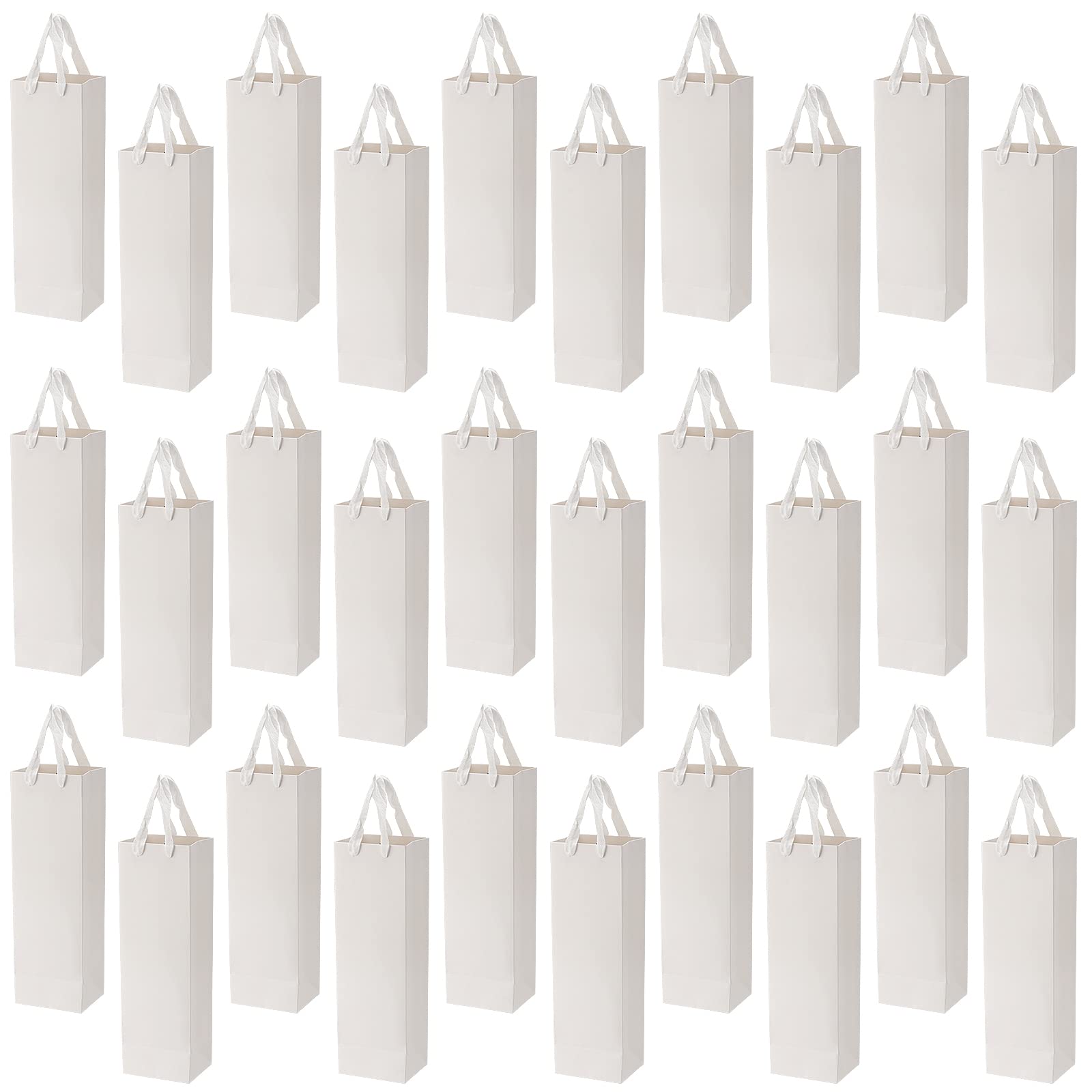 SEUNMUK 30 Pack 13.8x4.3x3.5 Inch White Wine Bottle Gift Bags - 250 GSM Thick Sturdy Paper Wine Bags with Handles - Elegant Wedding Party Retail Shopping Gift Packaging for Champagne, Liquor & Spirits