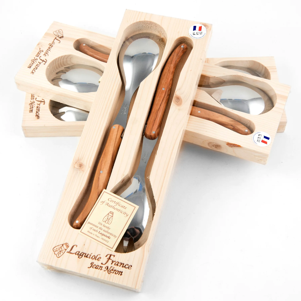 Premium Olive Wood Laguiole Cheese Knives Set of 2 - Handcrafted French Kitchen Cutlery for Cheese, Charcuterie & Entertaining