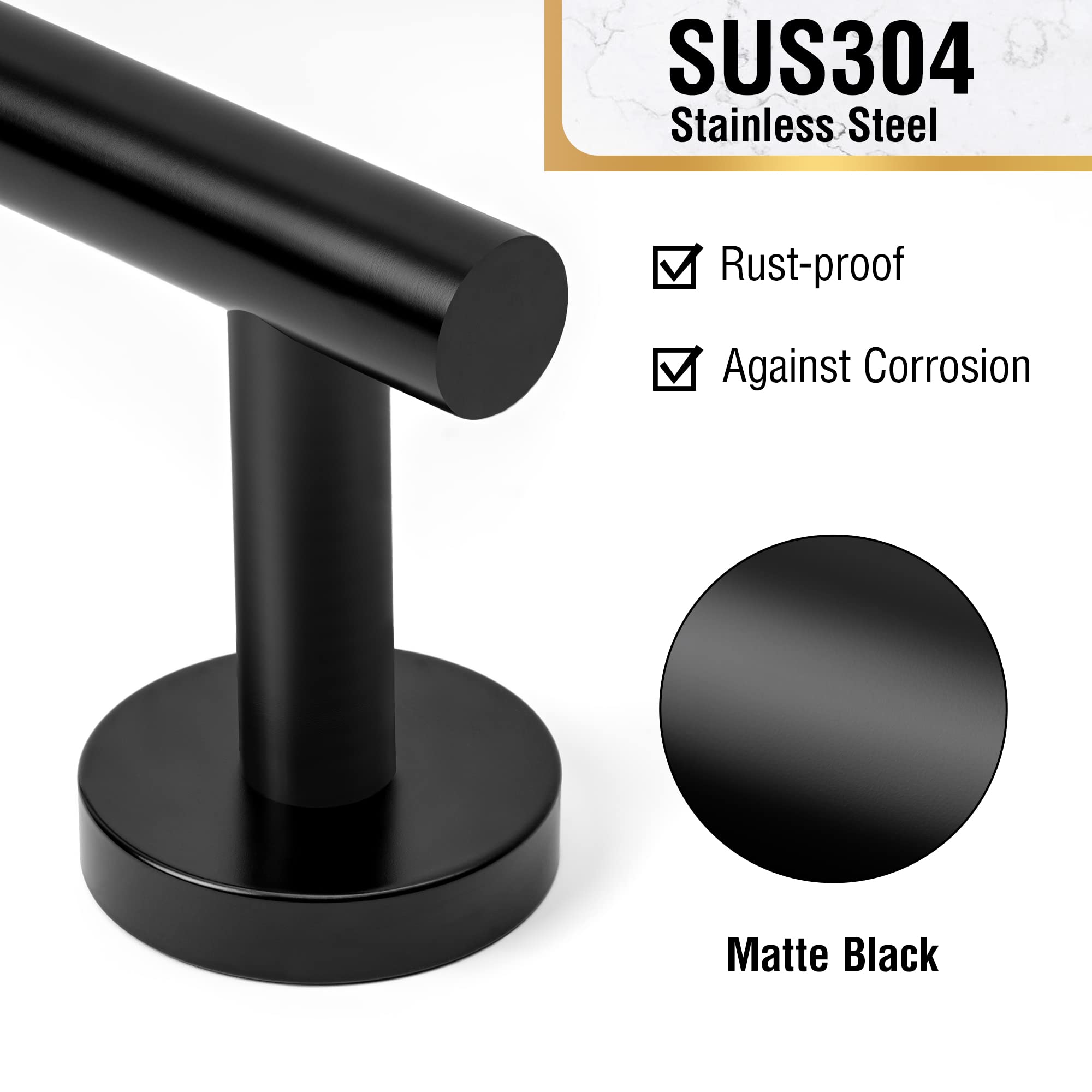 HITSLAM 25.7 Inch Matte Black Bathroom Towel Bar - SUS304 Stainless Steel Wall Mounted Towel Rack - Modern Home Decor Bath Towel Holder with Hardware Accessories - Perfect for Bathroom, Spa, and Guest Room Organization