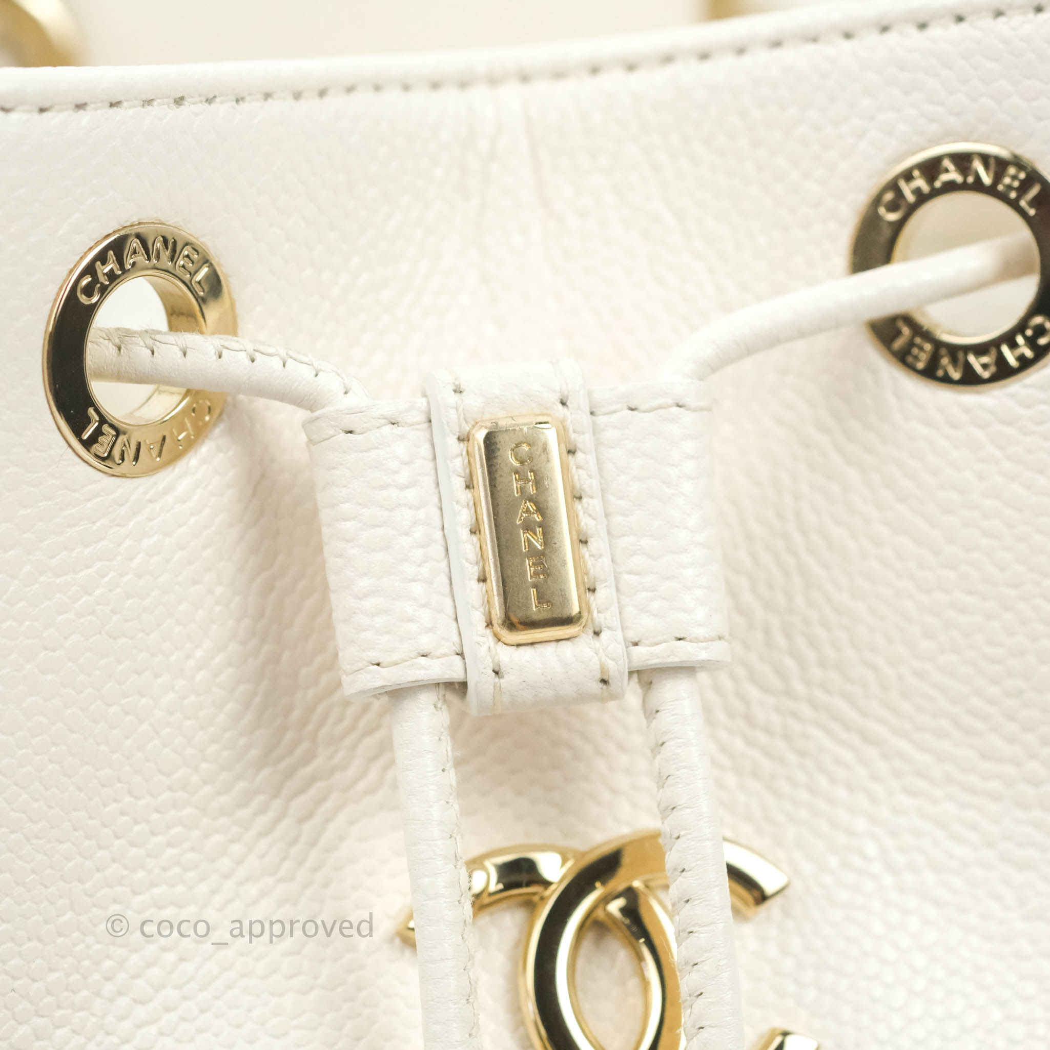 Chanel Business Affinity Drawstring Bucket Bag in White Caviar Leather with Gold Hardware - Perfect for Work, Travel & Everyday Luxury