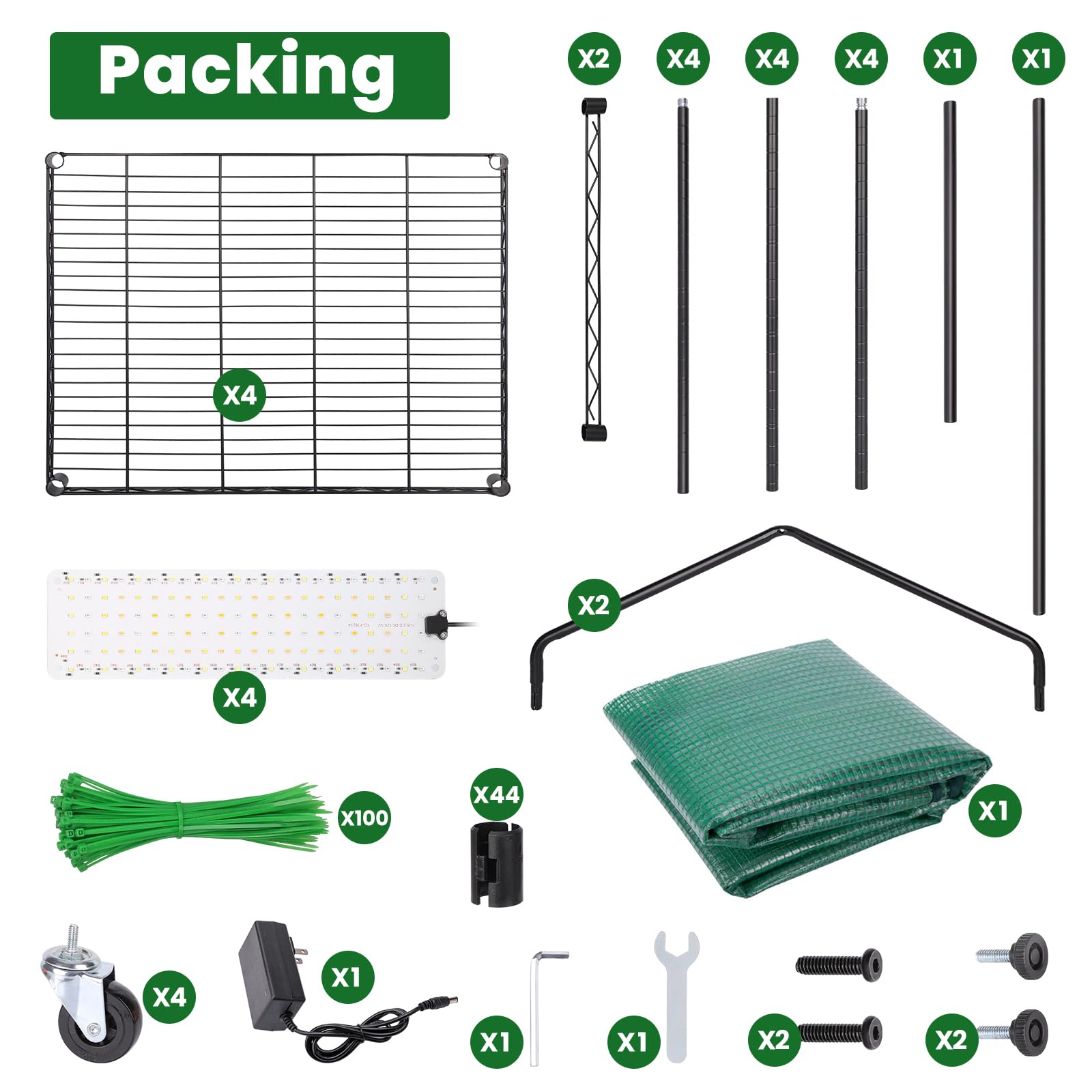 4-Tier Indoor Greenhouse with 36W Grow Lights & Adjustable Shelves - Portable Plant Stand with PVC Cover for Seed Starting, Seedling Growth & Hydroponics - Easy Assembly (69.6