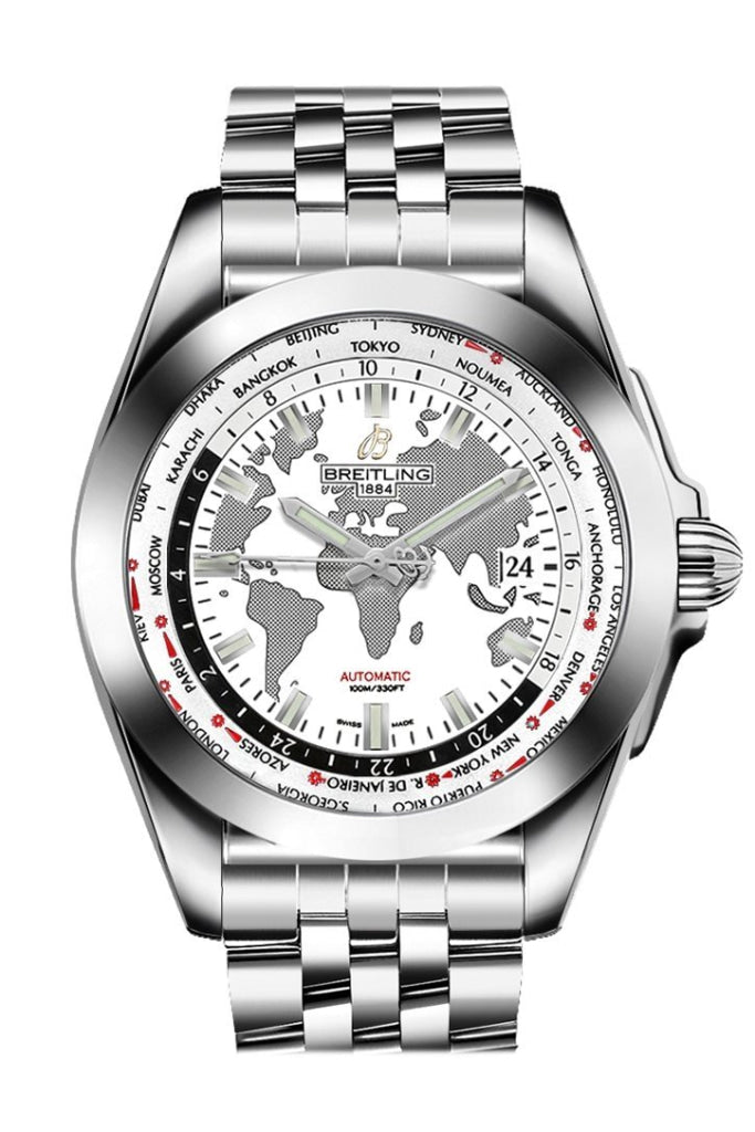 Breitling Galactic Unitime Men's Automatic Watch - White Dial, Stainless Steel WB3510U0/A777/375A - Perfect for Business, Travel & Luxury Events