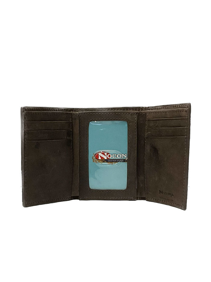 Nocona N500034002 Men's Calf Hair Tooled Edge Trifold Wallet - Genuine Leather Brown Wallet for Men - Perfect for Everyday Carry, Business & Travel