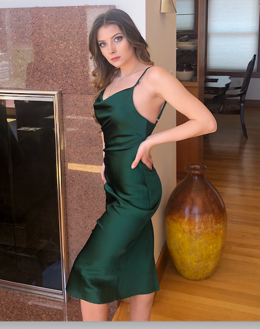 Aspen Midi Dress - Emerald Green Satin Slip Dress for Women | Perfect for Cocktail Parties, Date Nights & Special Occasions