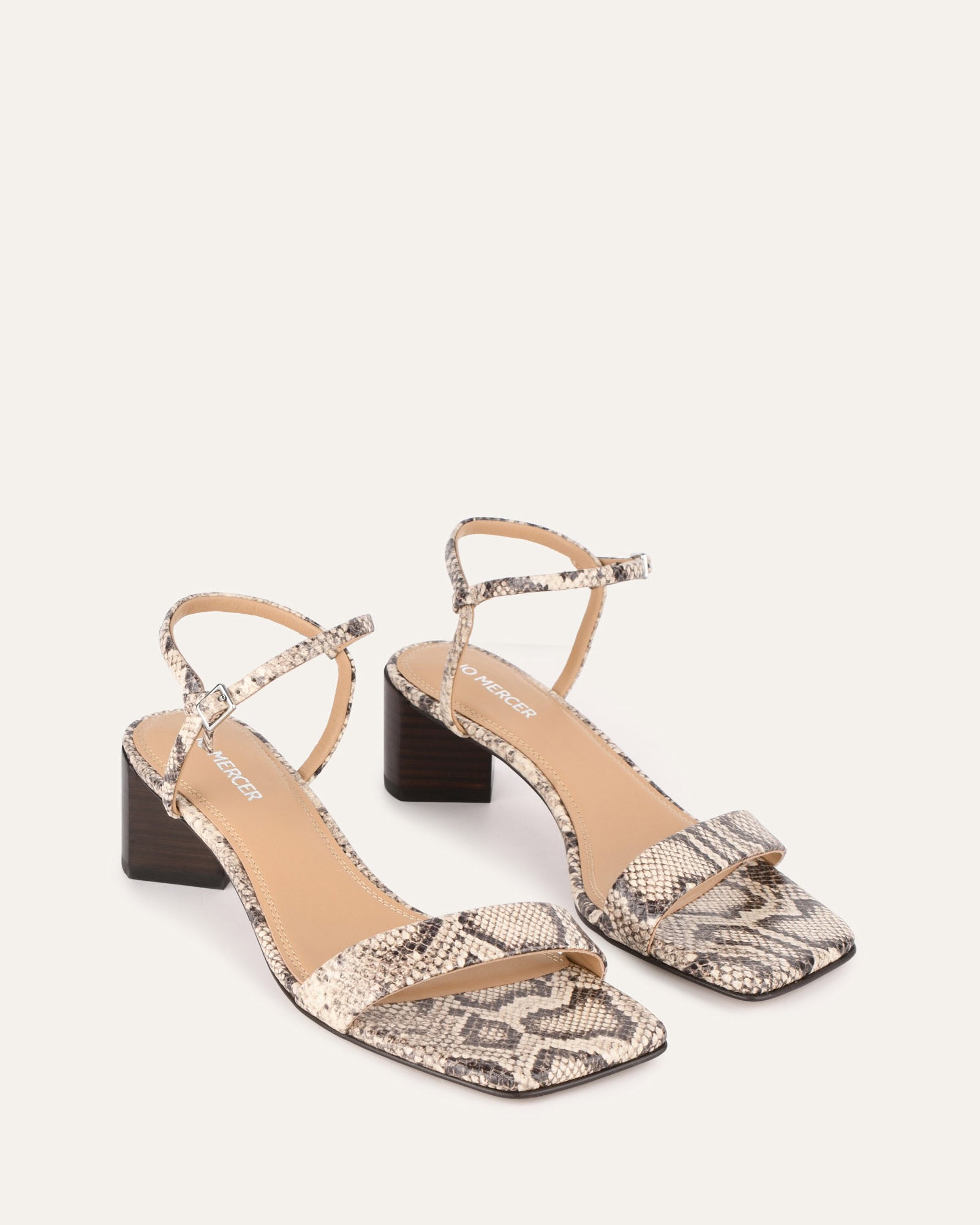 HELEN Mid-Heel Sandals - Natural Snake Print Leather Women's Shoes for Summer, Beach & Casual Outfits