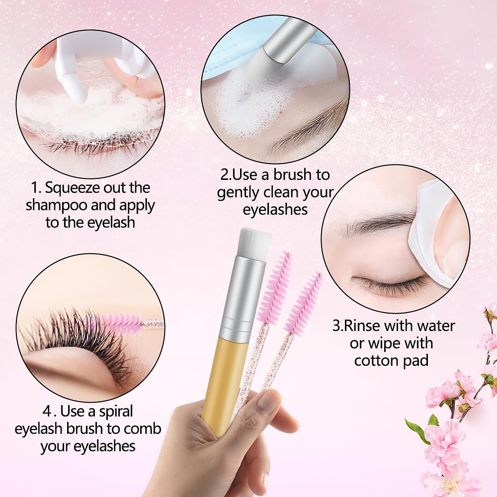 **Lash Shampoo Kit for Eyelash Extensions – 2 fl.oz / 60ml Eyelash Extension Cleanser & Foam Cleaner – Salon & Home Use (Peach Scent) – Gentle Care for Sensitive Eyes & Long-Lasting Lashes**    *(Perfect for Daily Lash Hygiene, Post-Extension Care, and Removing Makeup Residue)*