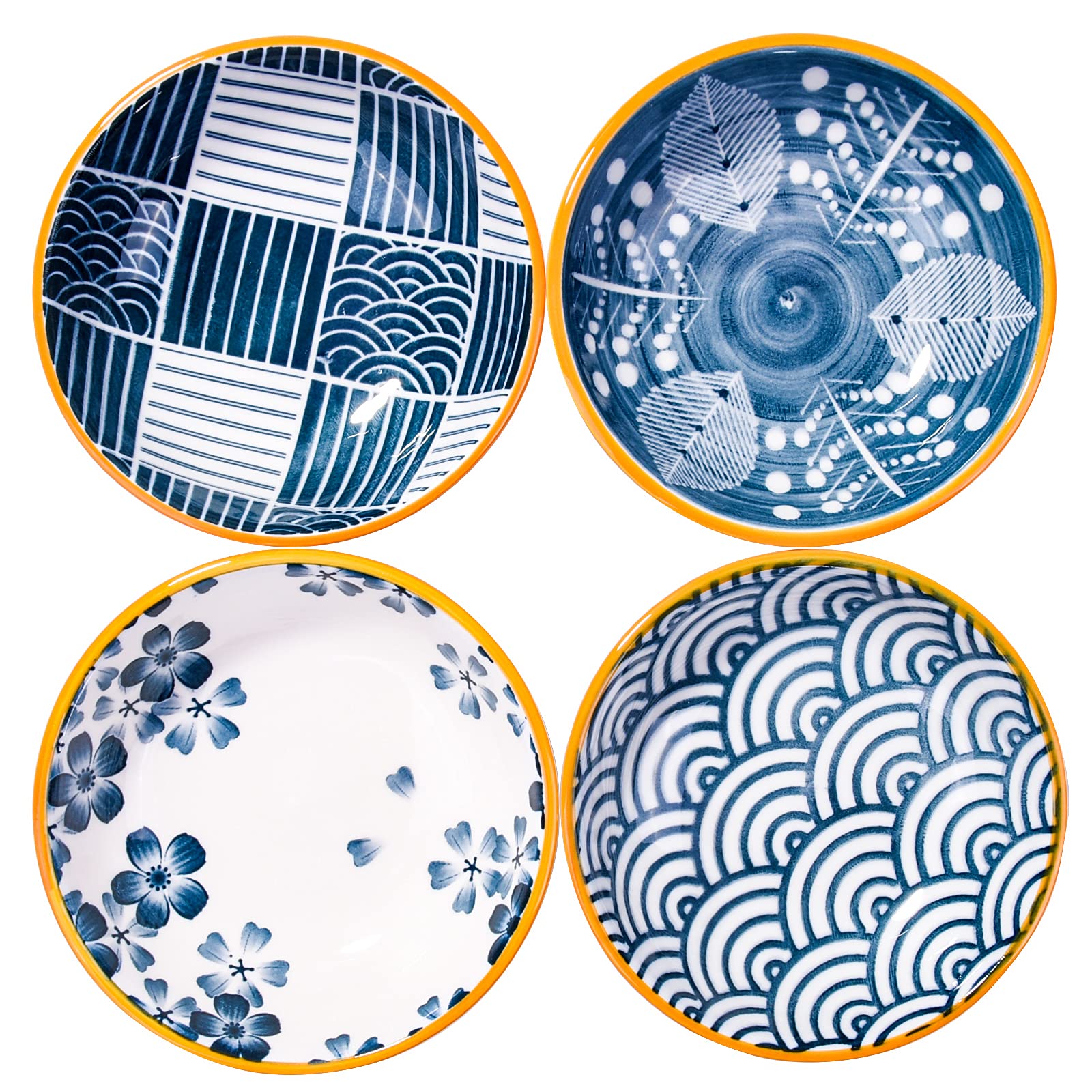 Japanese Porcelain Soy Sauce Dish Set of 4 - Small Sauce Bowls for Sushi, Dumplings & Asian Cuisine - Perfect for Dipping, Seasoning & Table Setting
