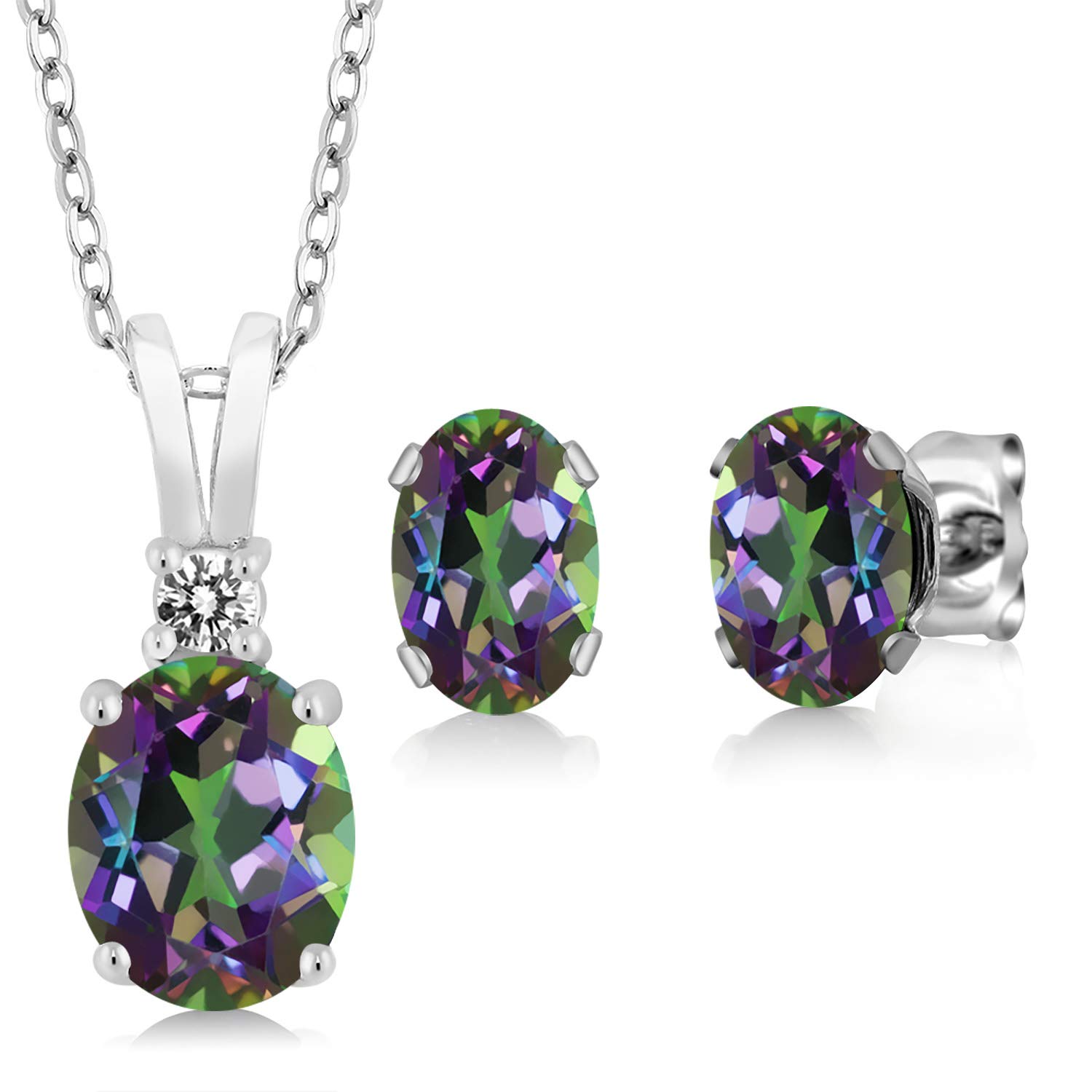 3.57 Ct Oval Green Mystic Topaz Sterling Silver Pendant & Earrings Set - Gem Stone King | Elegant Jewelry Gift for Women, Perfect for Weddings & Special Occasions