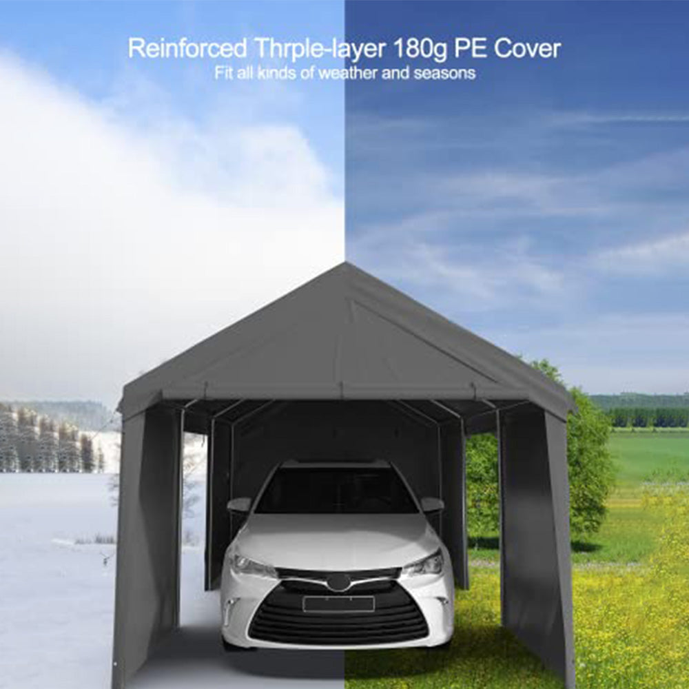 GARVEE 13'x20' Heavy Duty Portable Garage Canopy with Reinforced Steel Poles - 4 Roll Up Doors for Pickup Trucks, Boats, RV & Equipment Storage - Weatherproof Outdoor Shelter for Vehicles, Lawn Mowers & Tools (Silver Grey)