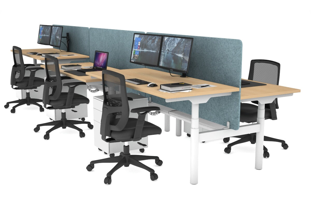 Flexi Premium Height Adjustable 6-Person H Bench Workstation - White Frame [1600L x 700W] - Ideal for Office, Coworking Spaces & Collaborative Work Environments