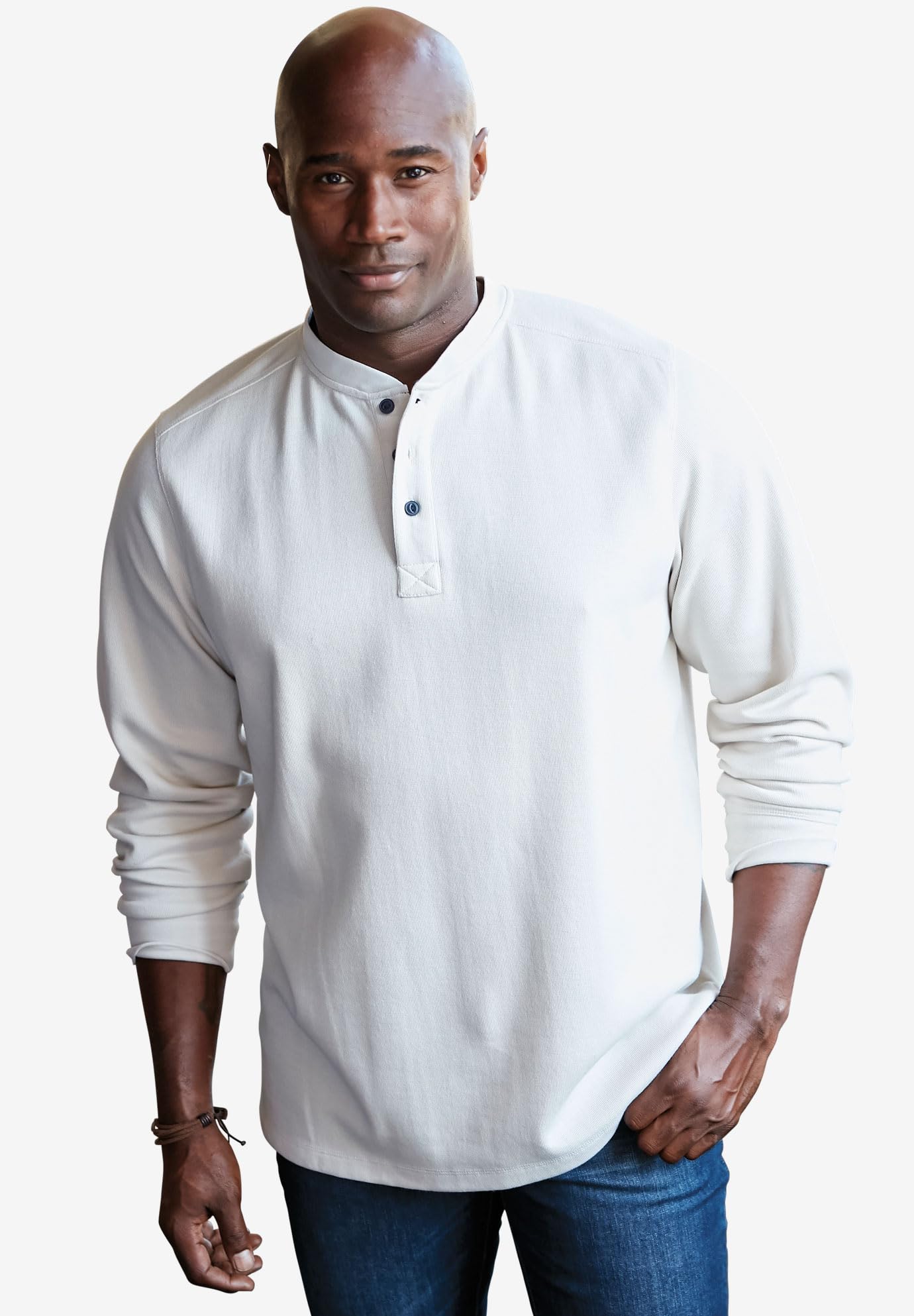 Liberty Blues by Kingsize Men's Big & Tall Ribbed Knit Henley Shirt - Comfortable Stretch Cotton Pullover for Casual Wear & Layering